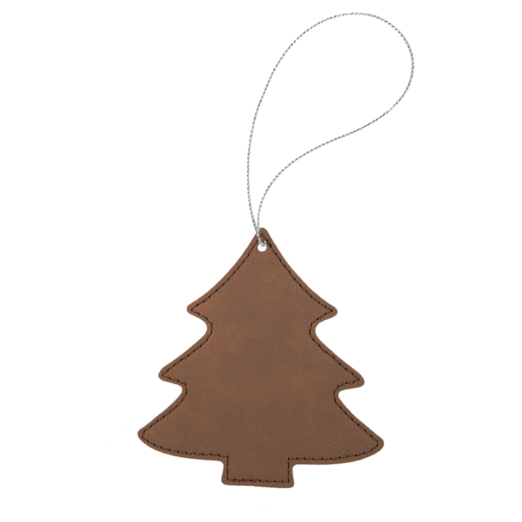 Dark Brown Leatherette Tree Ornament with Gold String 3