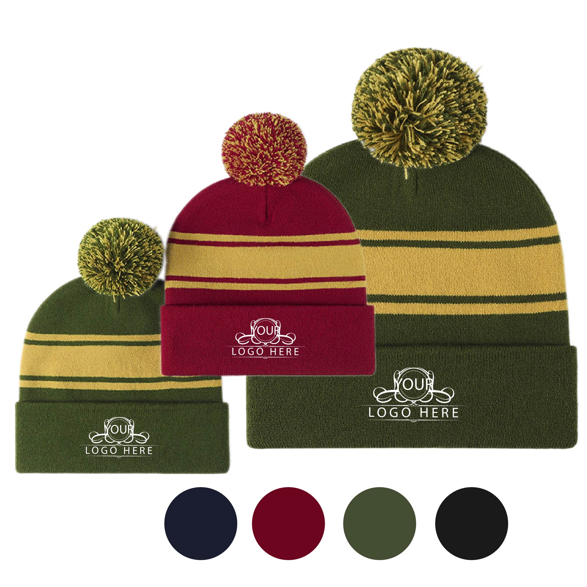 Knit Beanie Cuffed w/Pom Pom 1