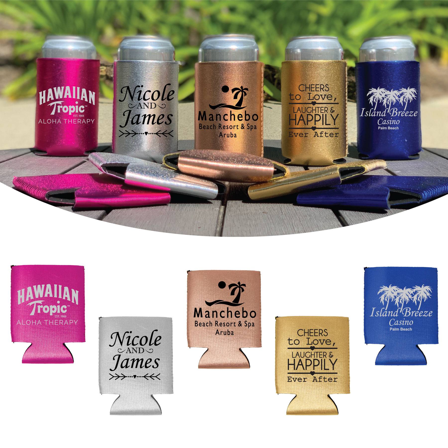 Collapsible Neoprene Metallic Can Cooler, custom koozie with logo imprint 2