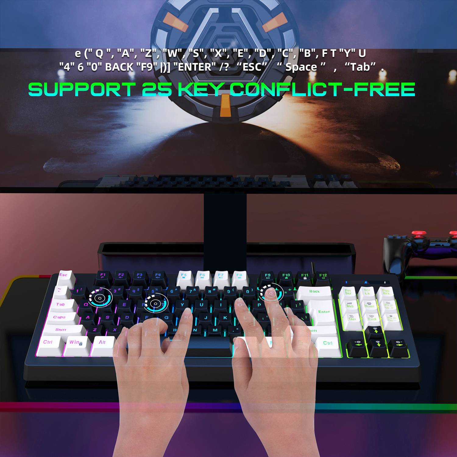 USB Illuminated 87 Keys Wired Gaming Keyboard 7