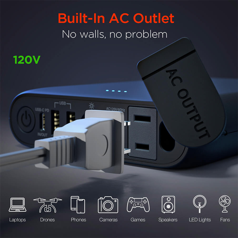 24 000mAh | Power Brick Laptop Power Bank with 65W USB-C PD and AC Outlet