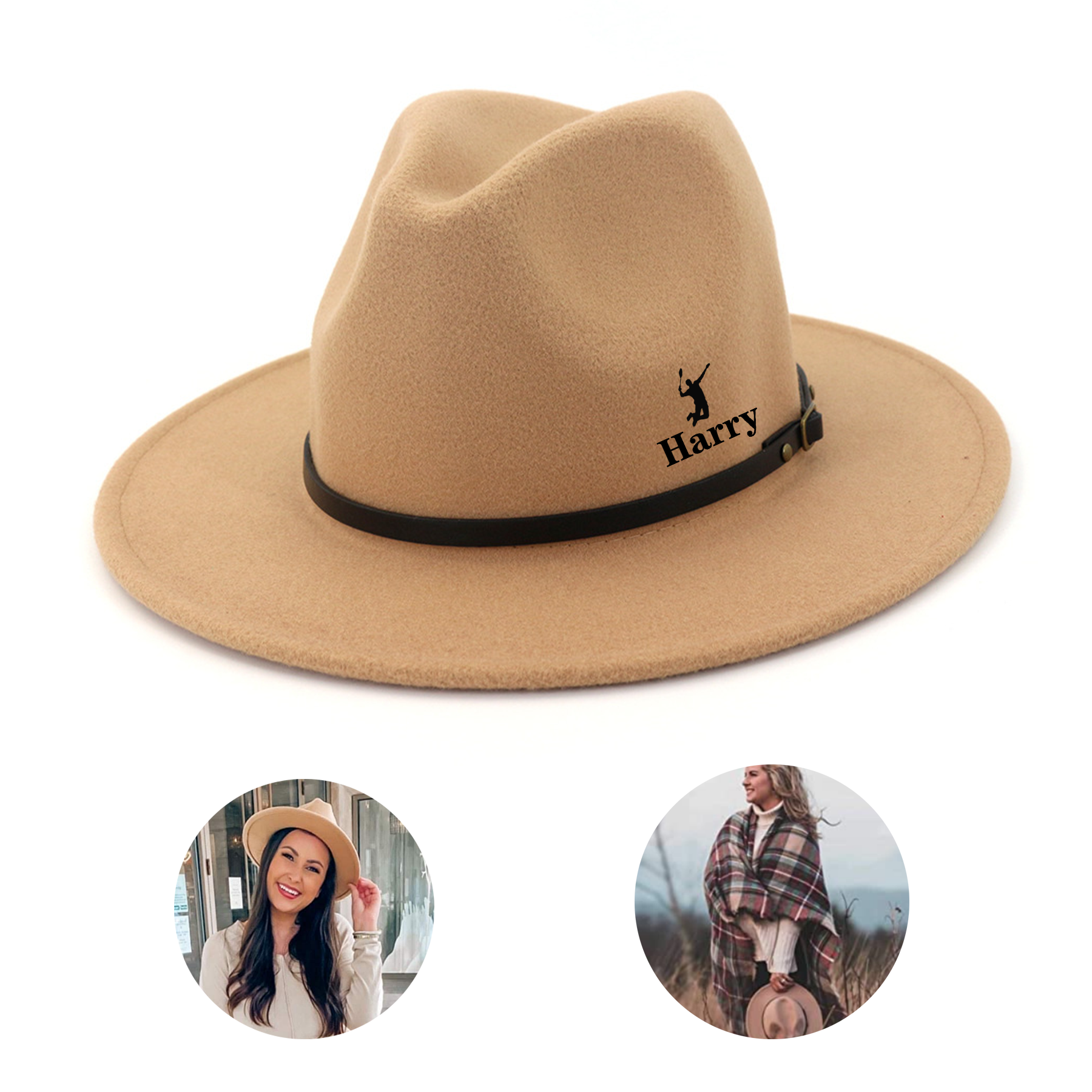 Womens Classic Wide Brim Wool Fedora Hat 1