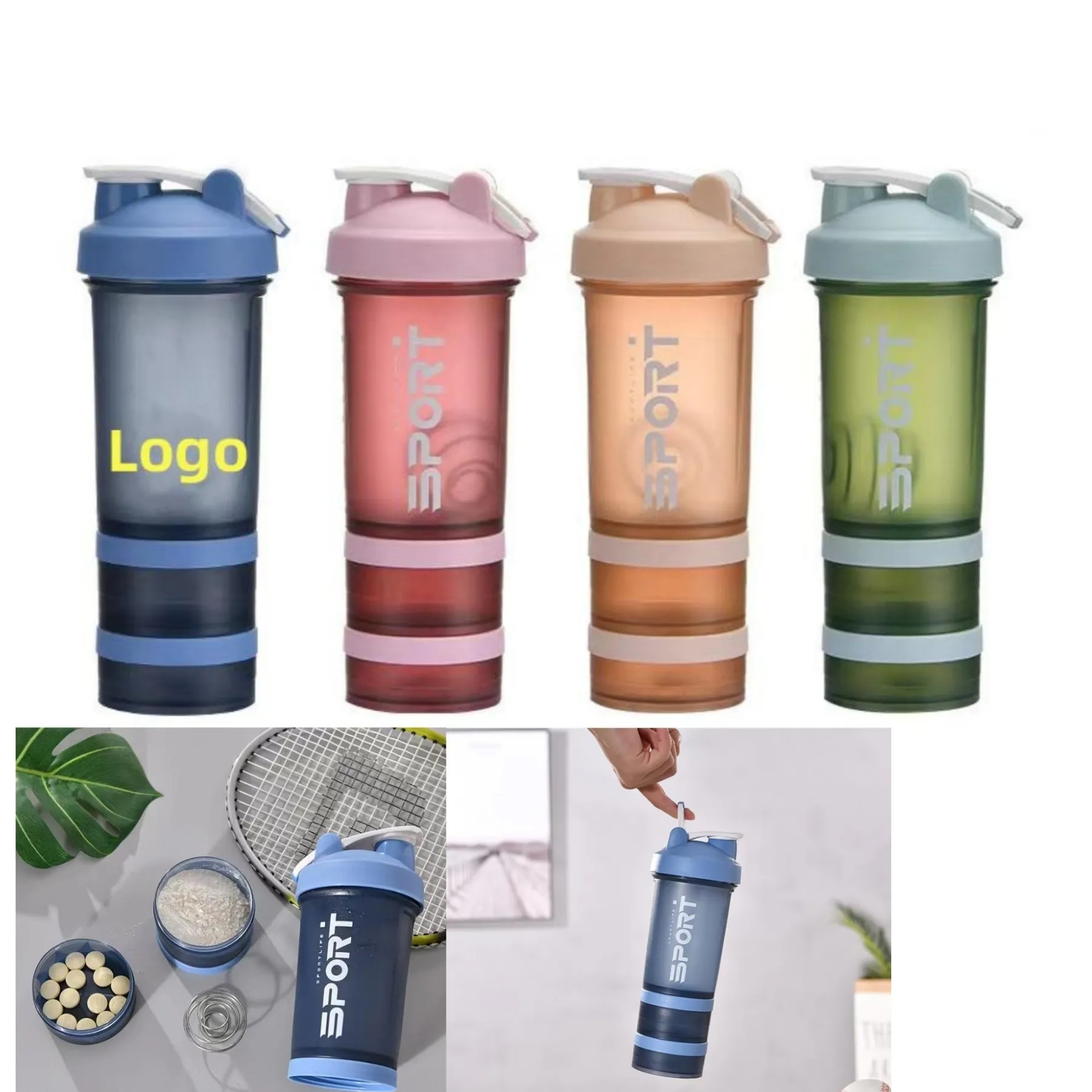 17oz Shaker Bottles With Storage For Protein Powder 3