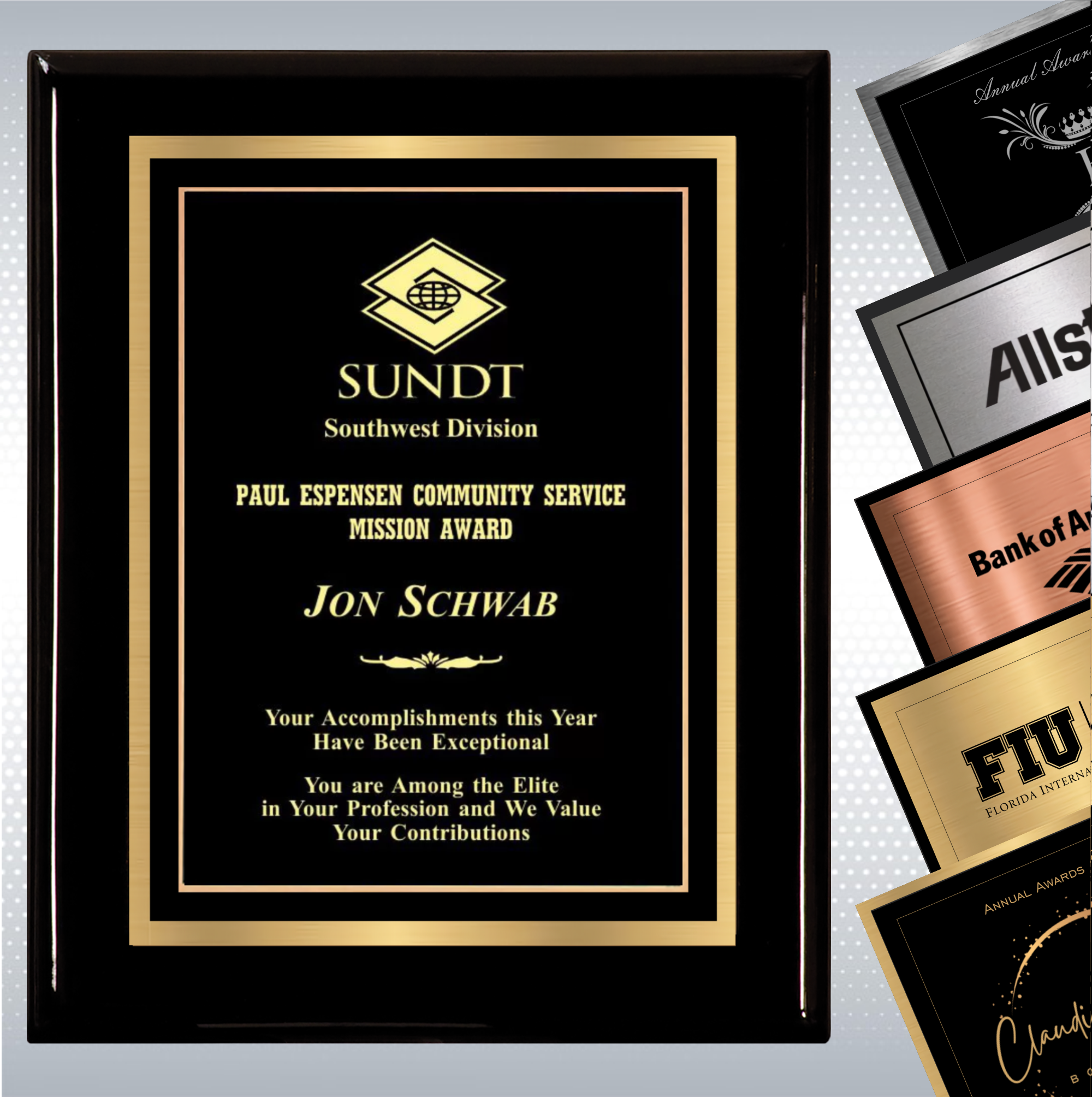 Black Piano Finish Wood Plaque w/Double Engraved Plate 17