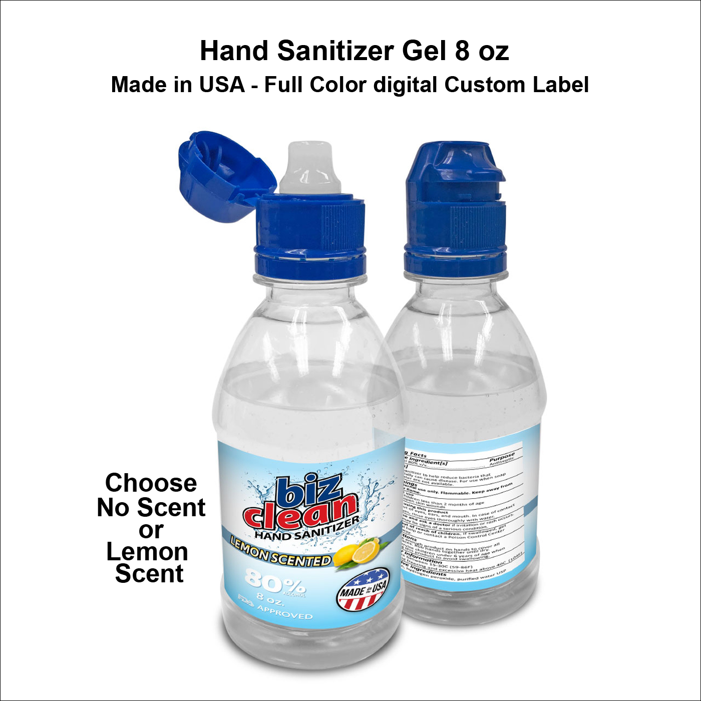 Hand Sanitizer Gel US Made Custom Label 8 oz
