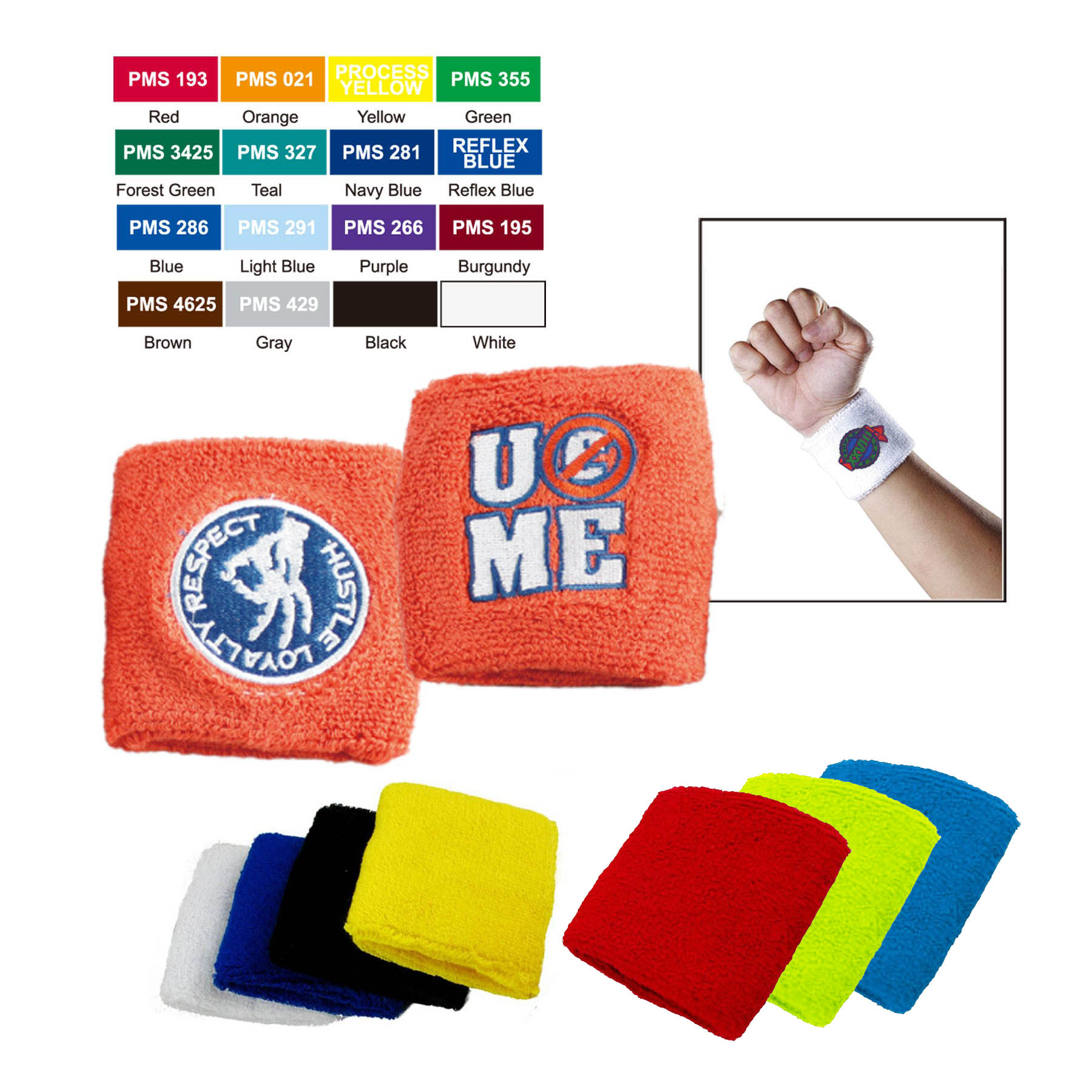 Free Shipping Soft cotton/polyester Terry Cloth Sport Wristbands 16