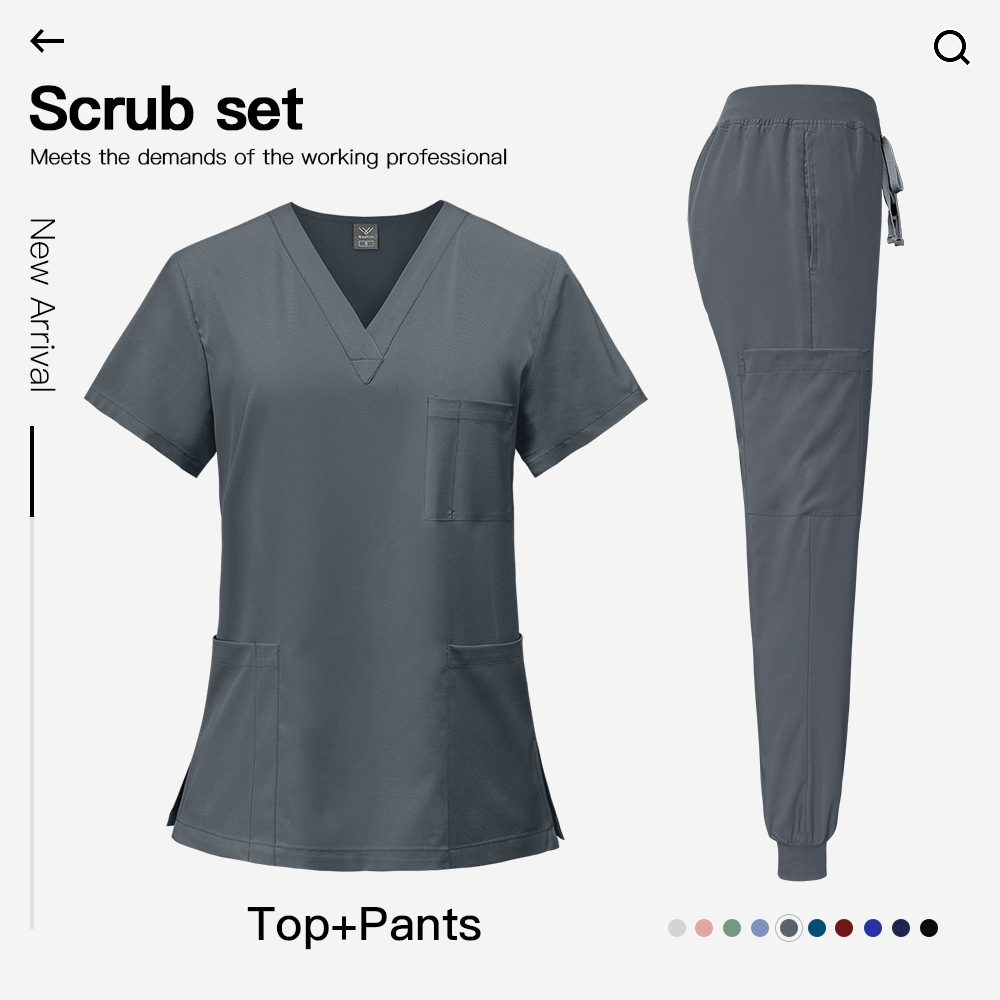 Medical Uniform Scrubs for Women Set V-Neck Pocket Top and Pants 27