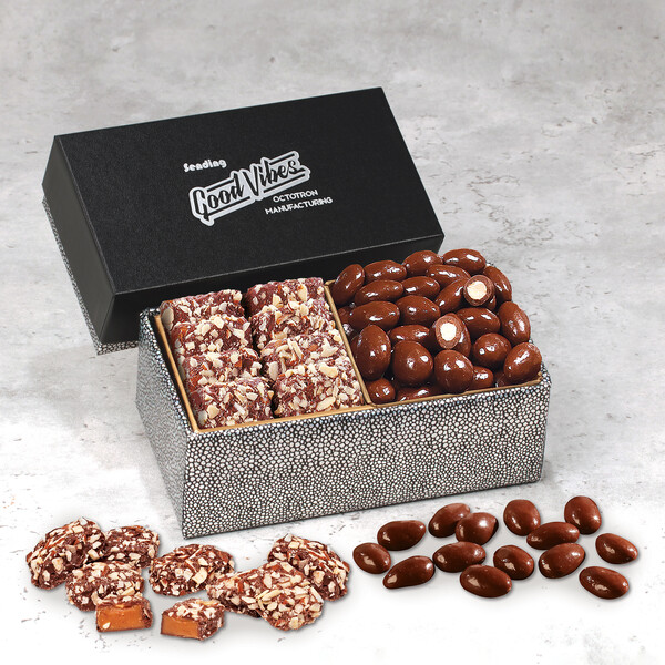 Chocolate Almonds & Toffee in Black & Silver Gift Box 2