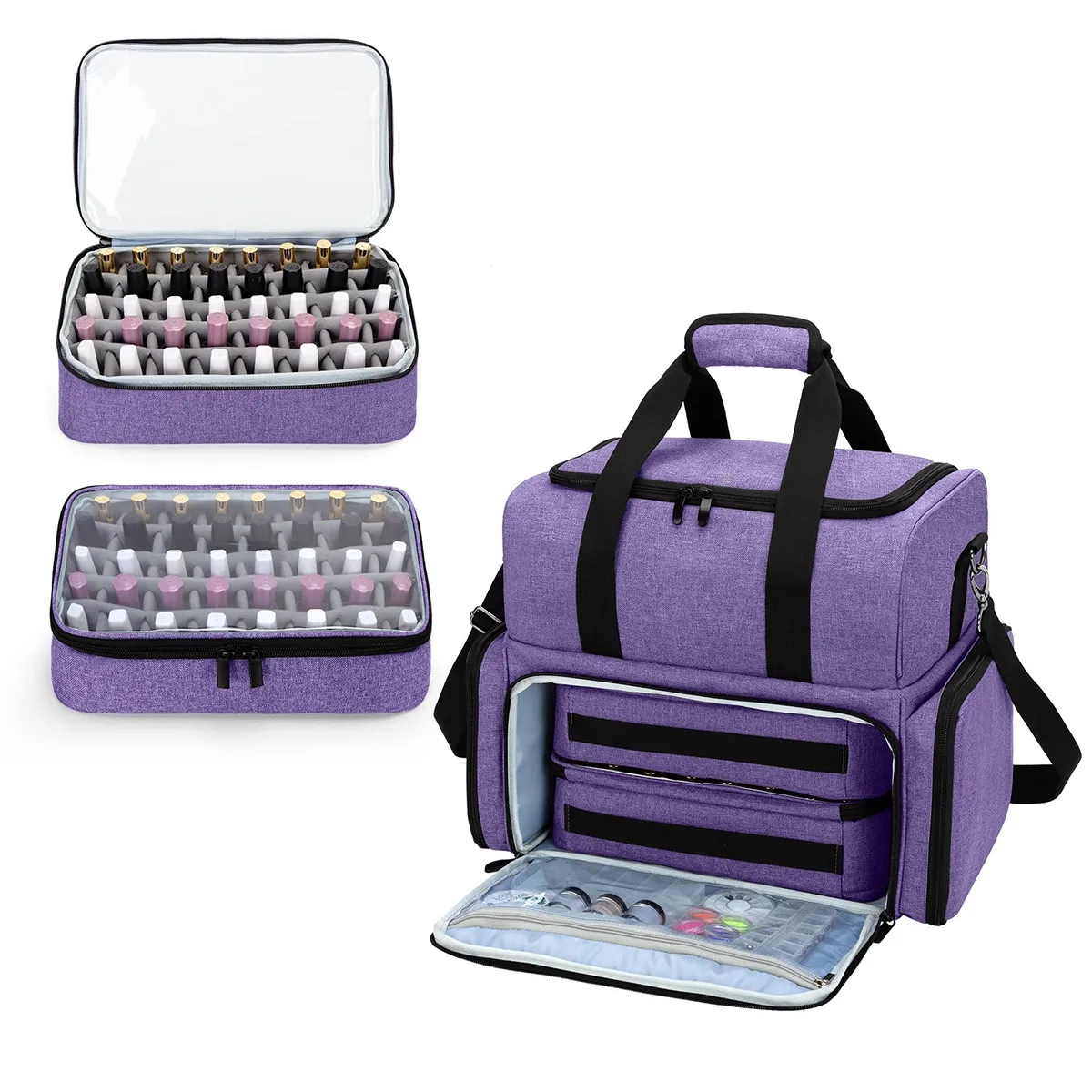 Large Cosmetic Storage Bag Detachable Divider Nail Make Up 9
