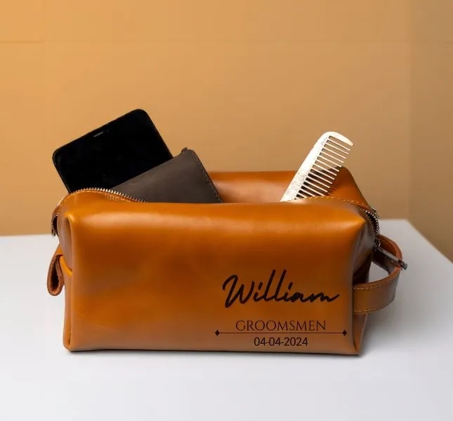 Personalized Leather Toiletry Bag Made in the U.S.A. 4