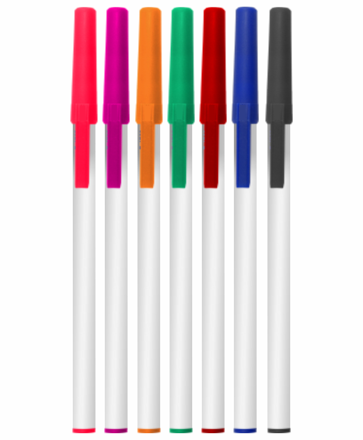 White Stick Pens w/ Colored Caps- Blue Ink 2