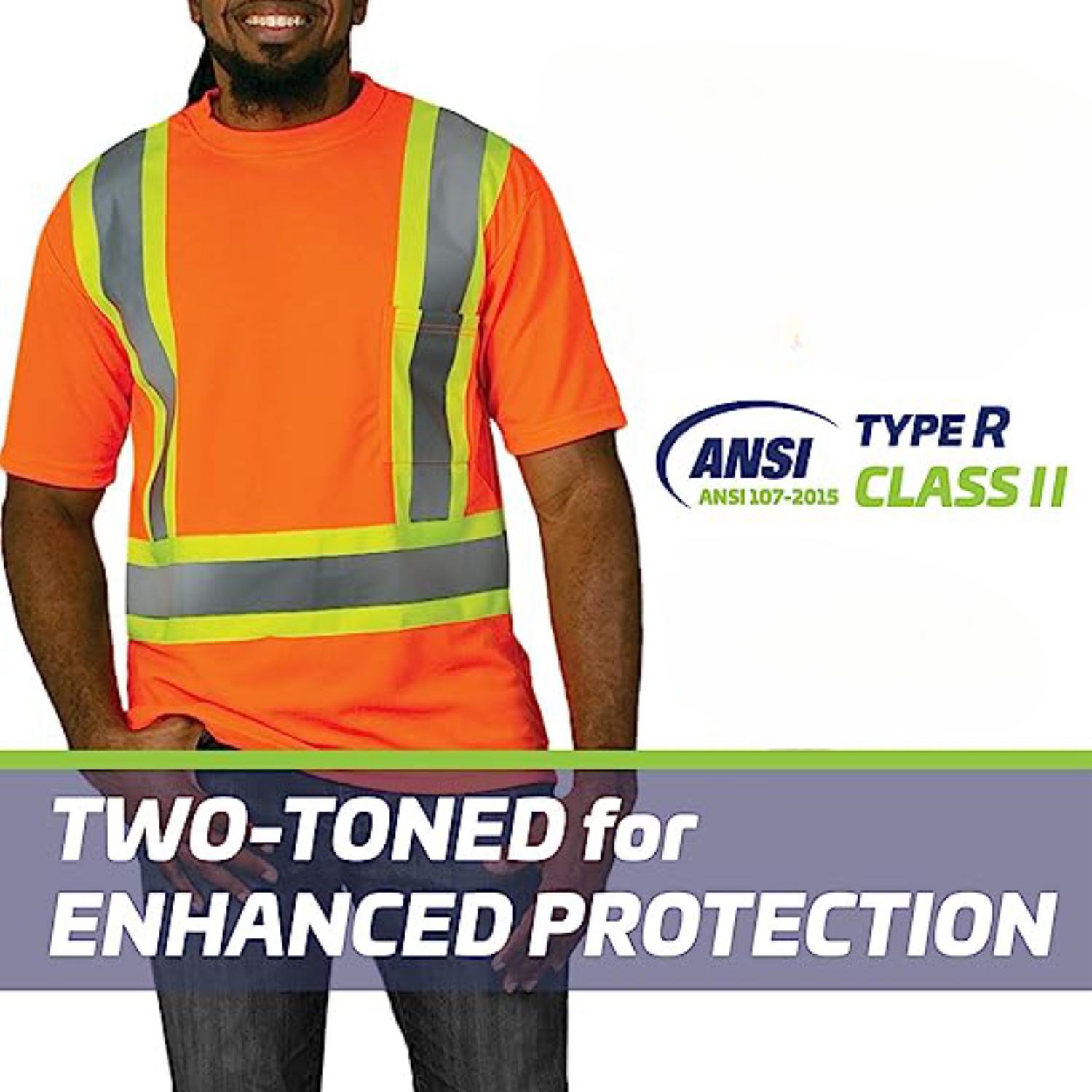 3.8 oz. Polyester Class 2 Two Tone Reflective Tape Crossback Safety Tee Shirt with Pocket 6