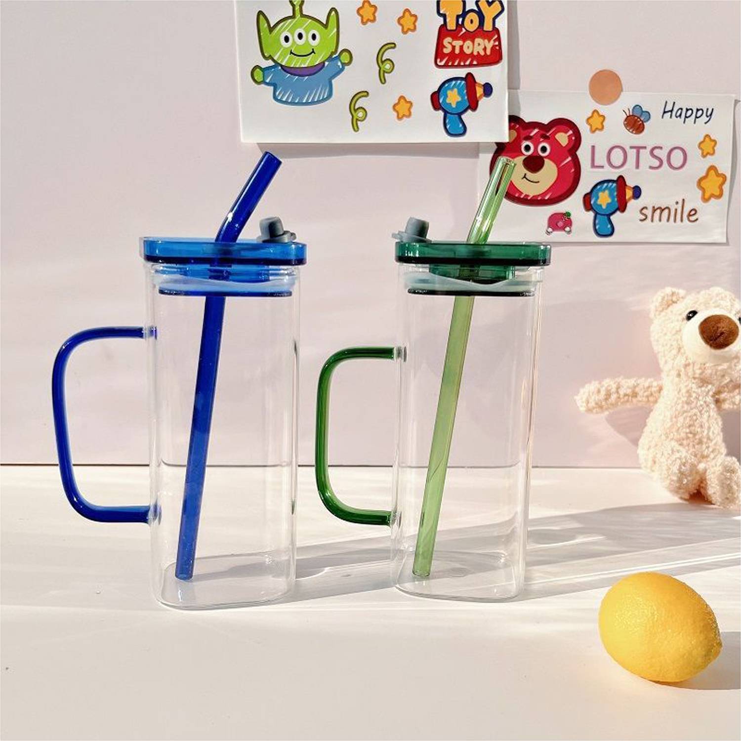 13.5 Oz. Glass Tumbler with Straw and Acrylic Lid 8
