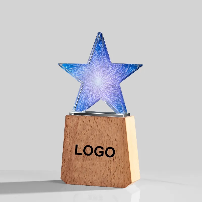 Crystal Star Trophy on Wood Base 4