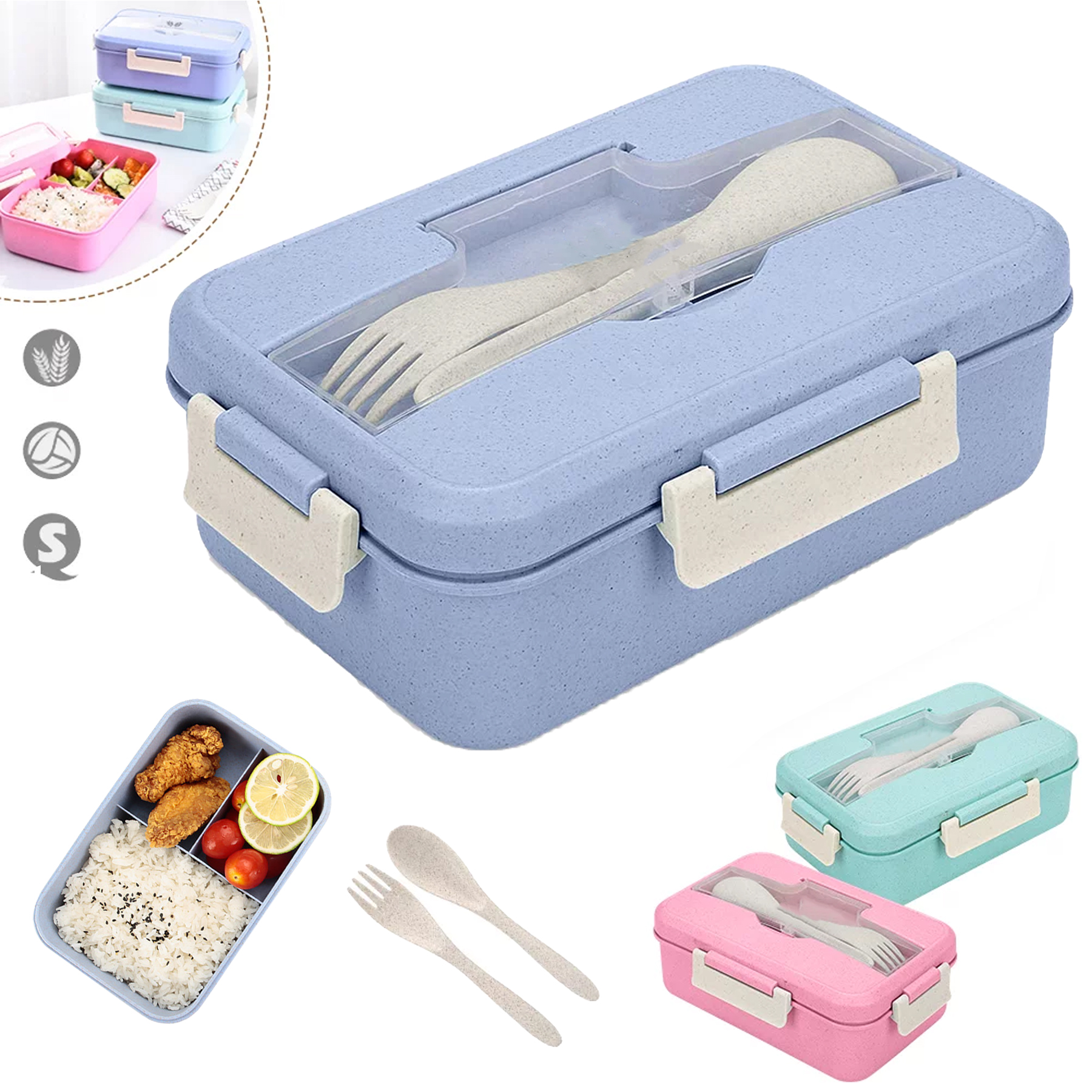 Wheat Straw Bento lunch Box With Spoon & Fork 1