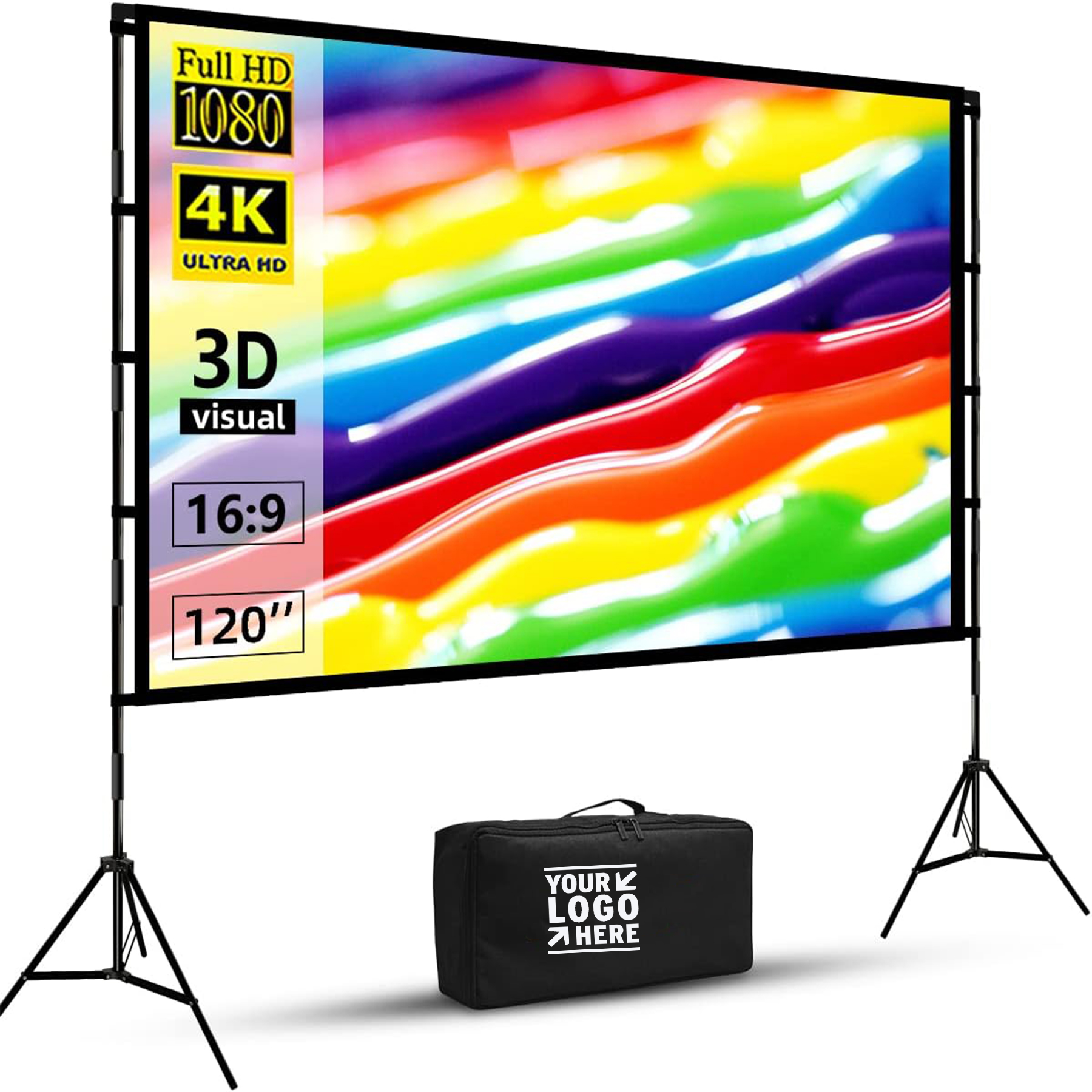 120 Inch Portable Lightweight Indoor Outdoor Backyard 16:9 4K HD Projector Screen, Stand 2