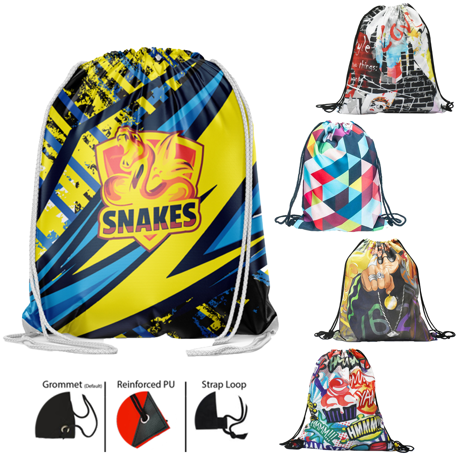 Premium 210D Sublimated Drawstring Cinch Up Backpack (15" x 18") 2