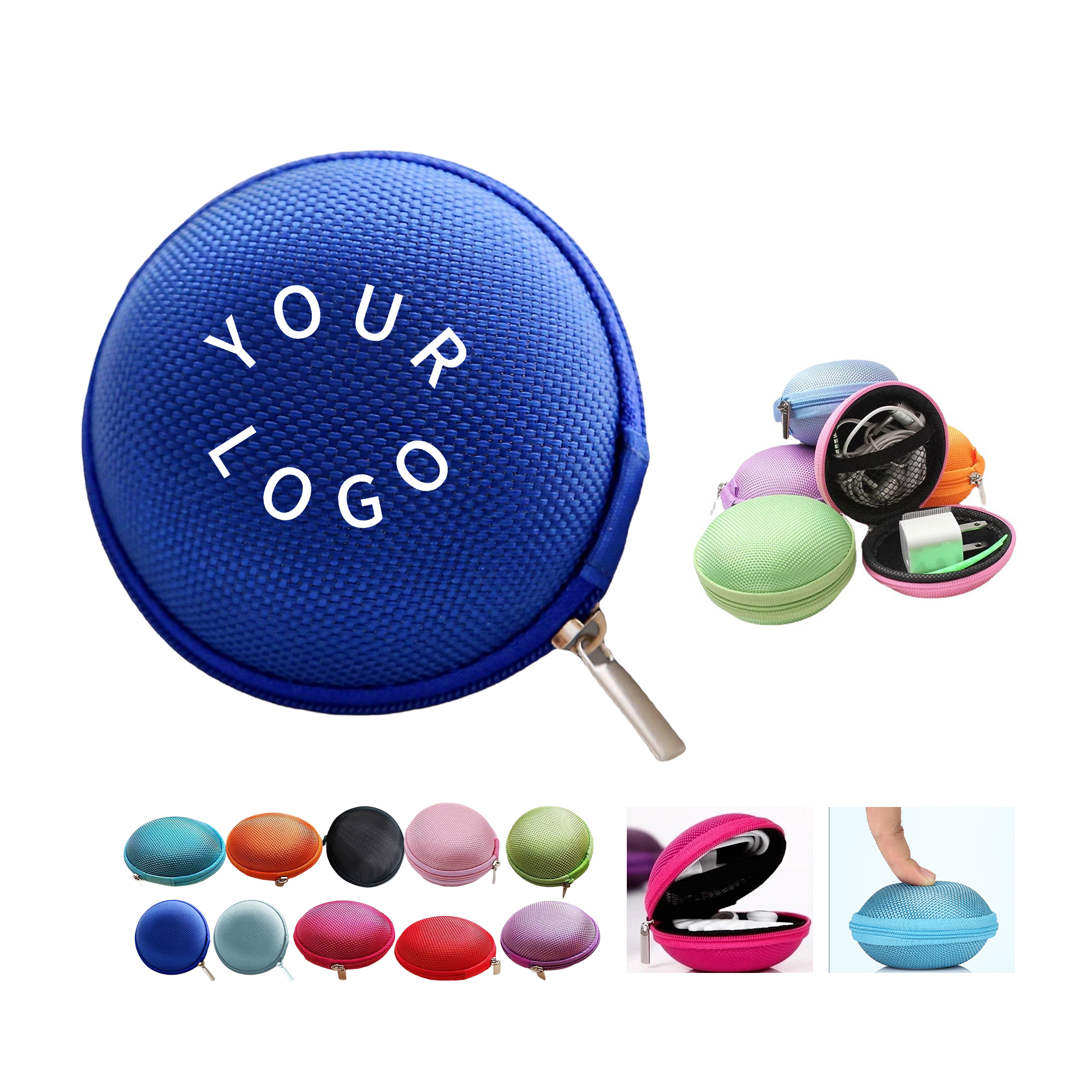 EVA Round Zipper Earphone Case With Mesh Pocket 11
