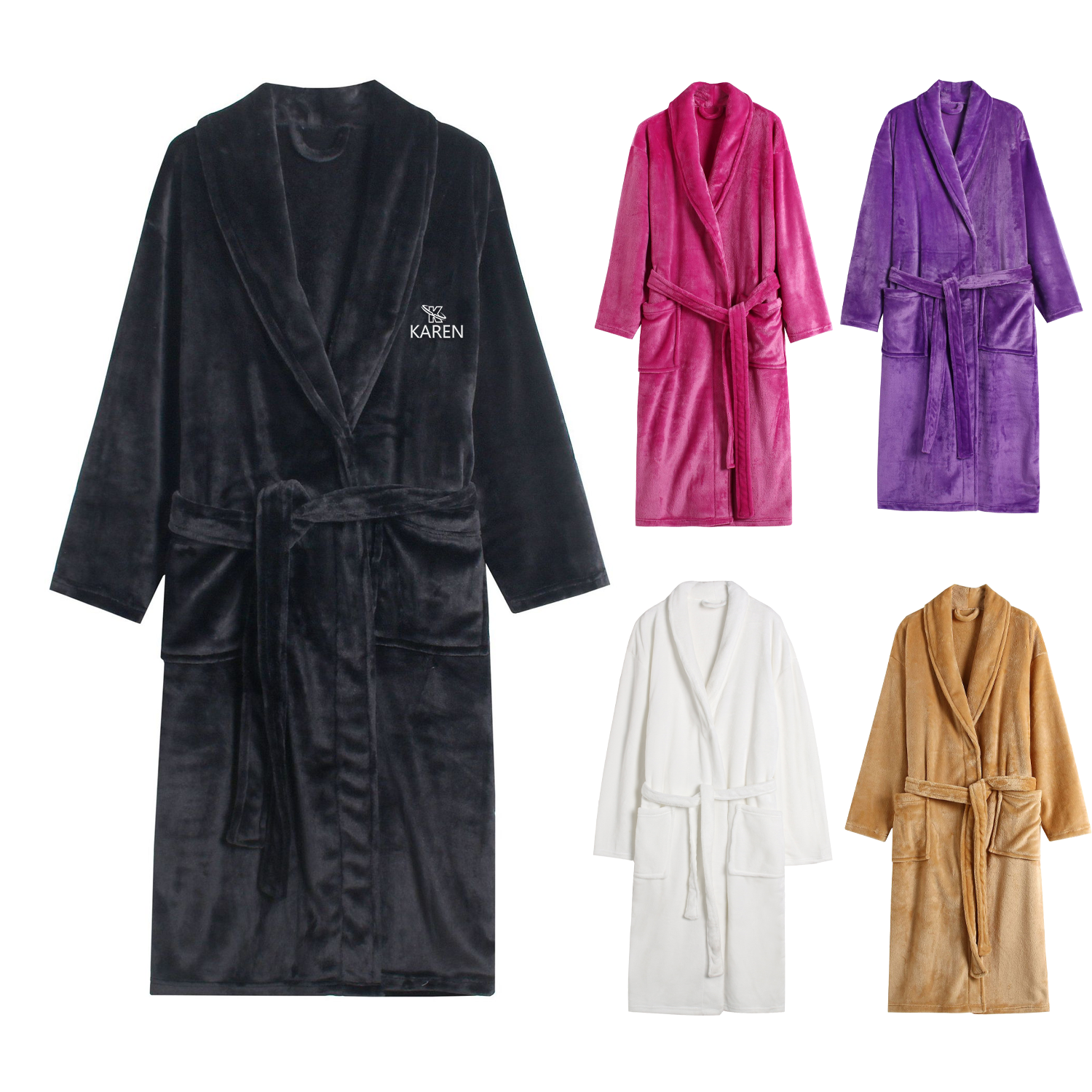 Solid-Color Flannel Kimono Bathrobe 4