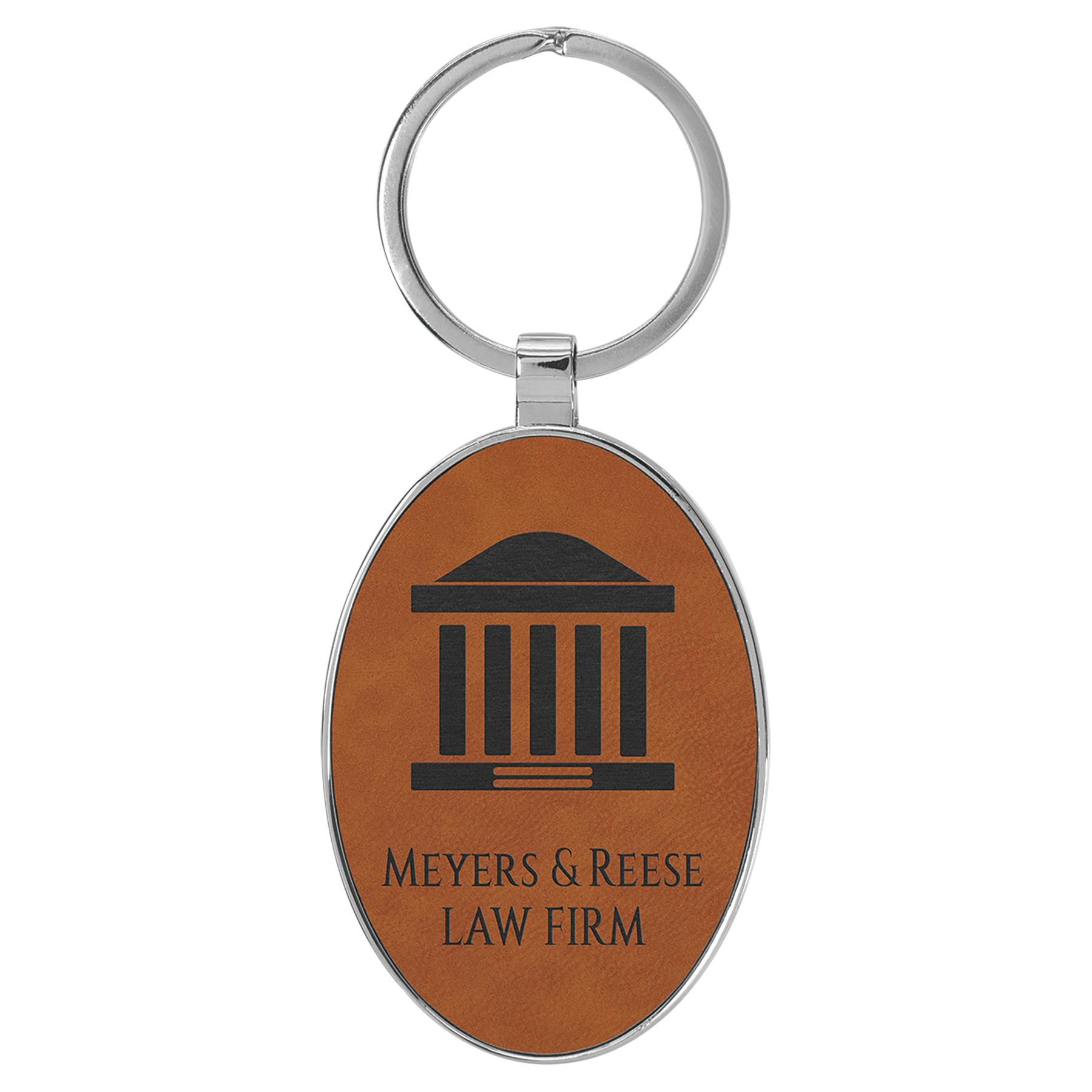 3" x 1 3/4" Leatherette/Metal Rawhide Oval Keychain 2