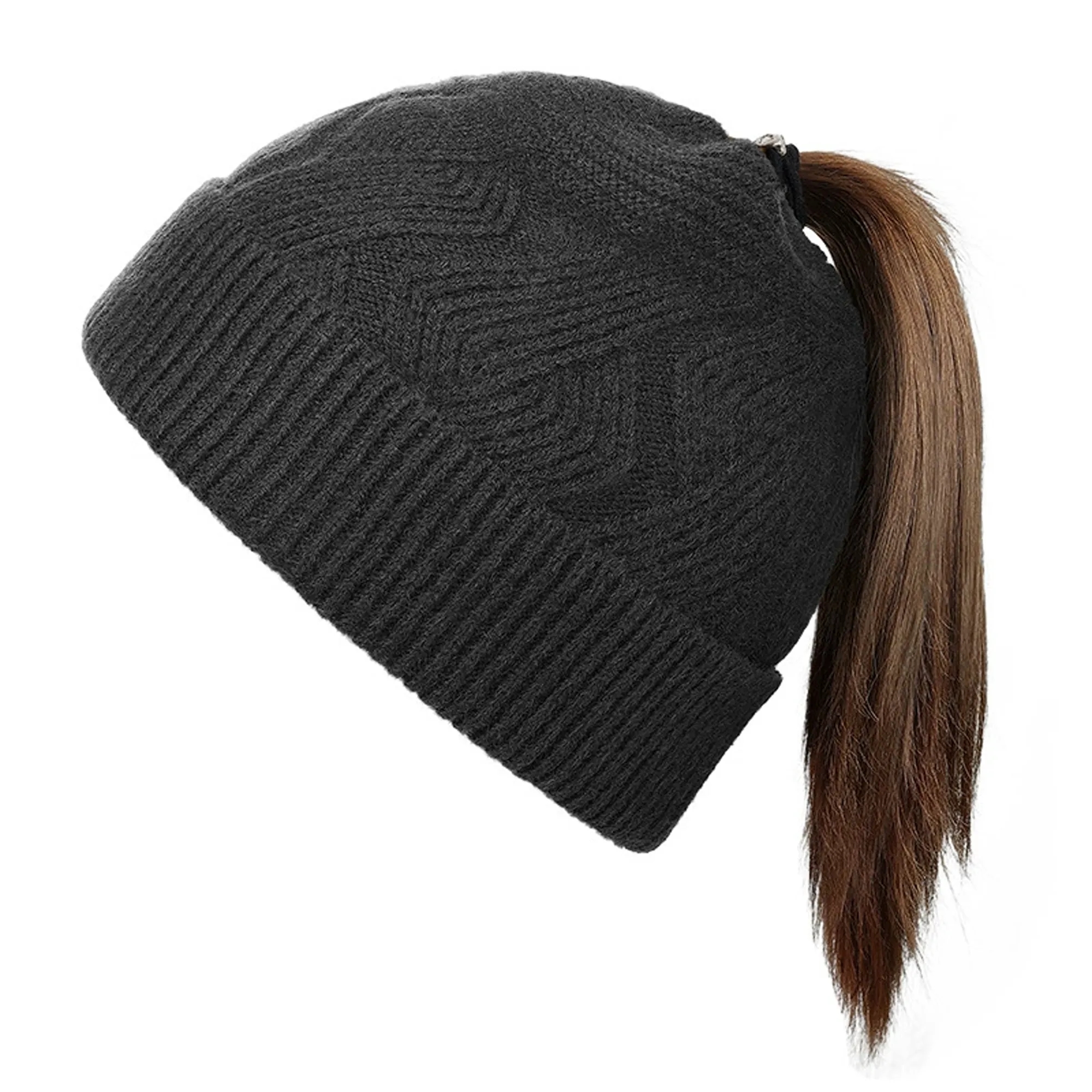 Ponytail Knitted Beanie Hat 3