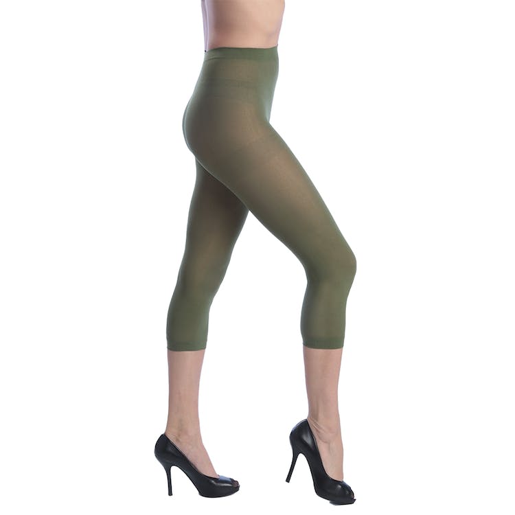 Women's Opaque Footless Capri Tights - Olive Queen Size 2
