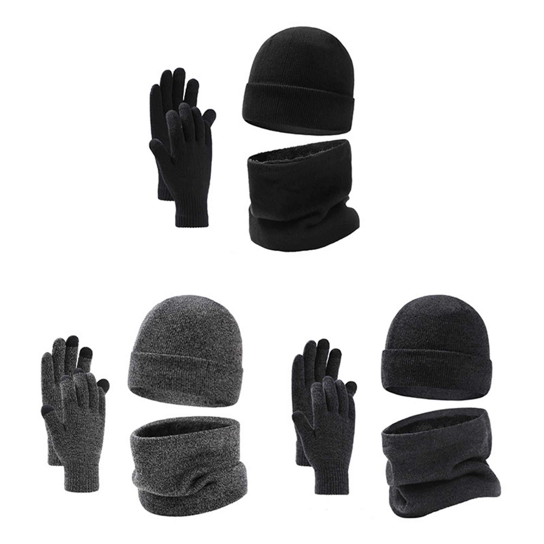 3 Pcs Hat Scarf Gloves Beanie Set 2
