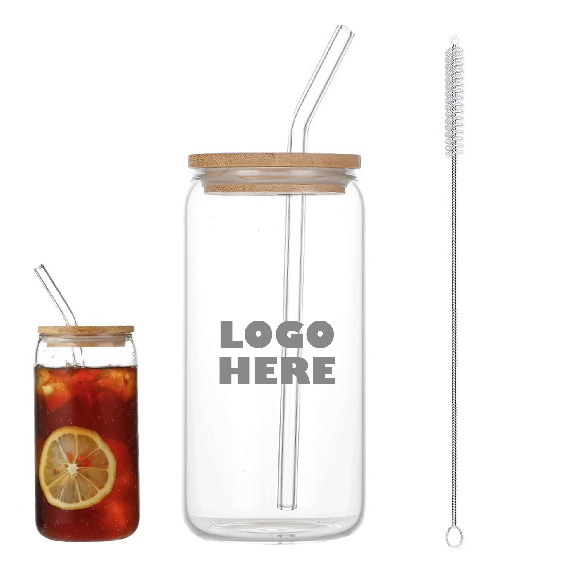 Glass with Bamboo Lid and Straw 16oz 2