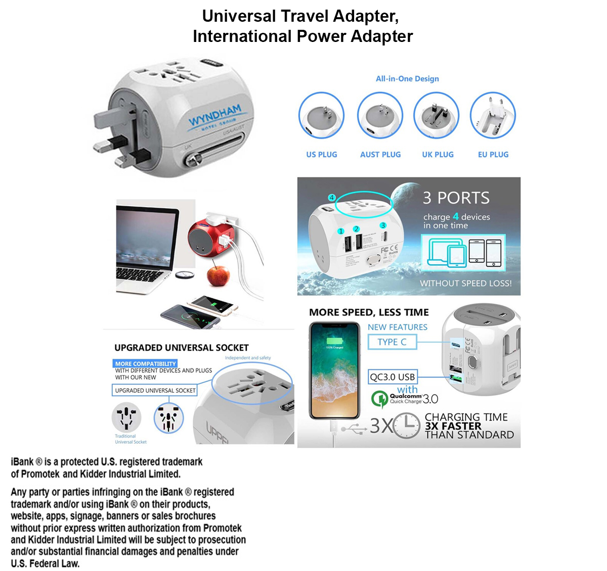 iBank ® Universal Travel Adapter, International Power Adapter 2