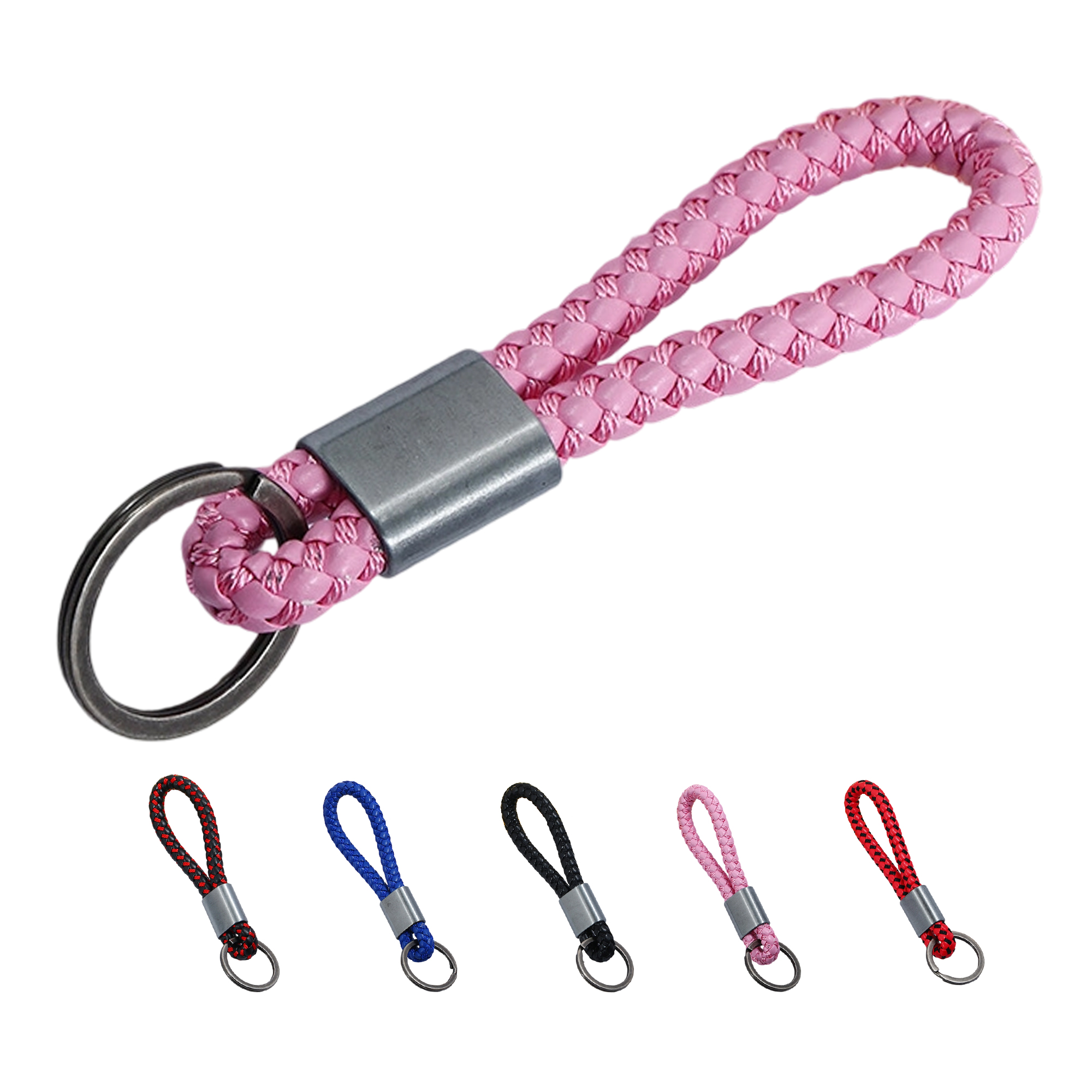 Woven Leather Rope Key Ring With Metal Body 5" Length 8