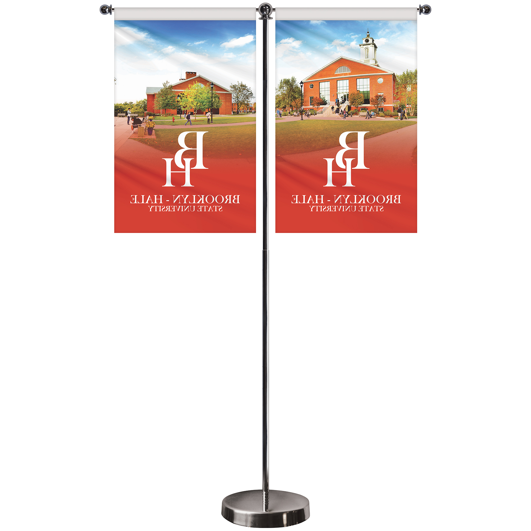 11-19.7" T Style Metal Telescopic Flagpole with Two Single Reverse Banners 3