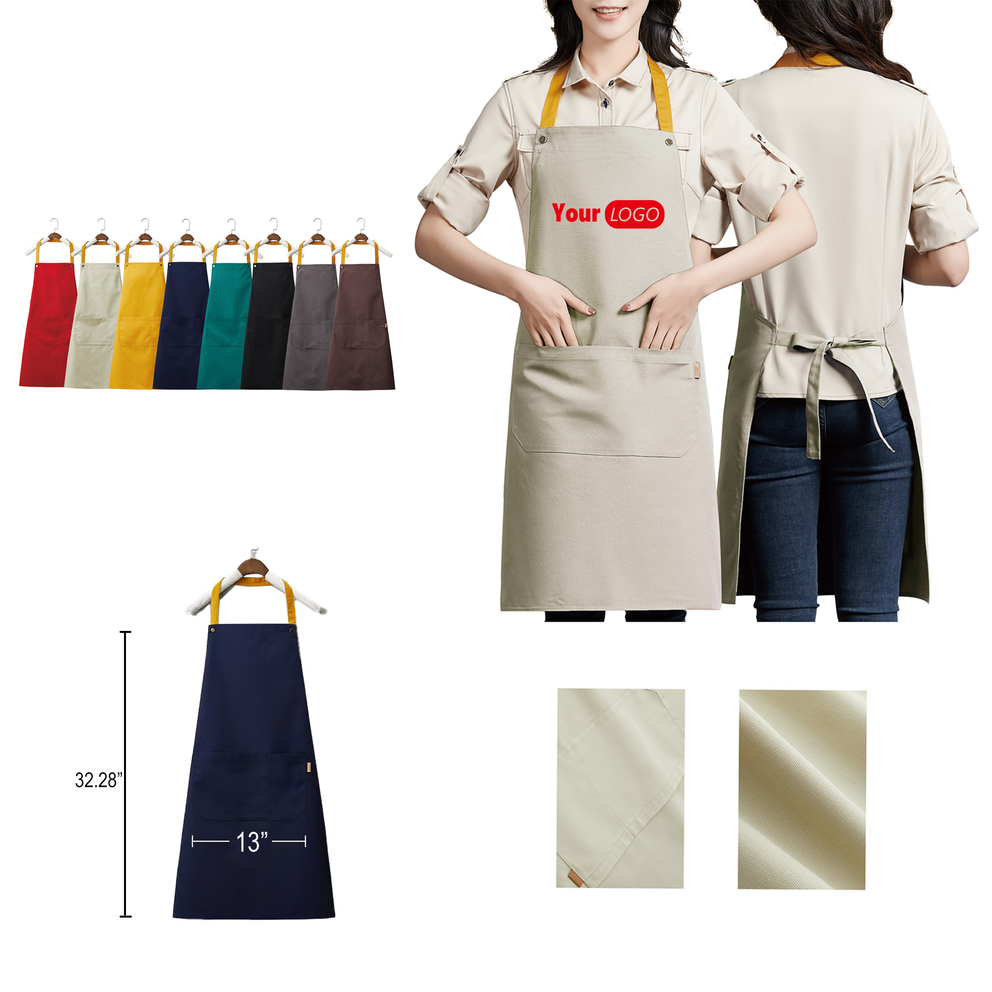 Custom Canvas Kitchen Apron W/ 2 Front Pockets 7