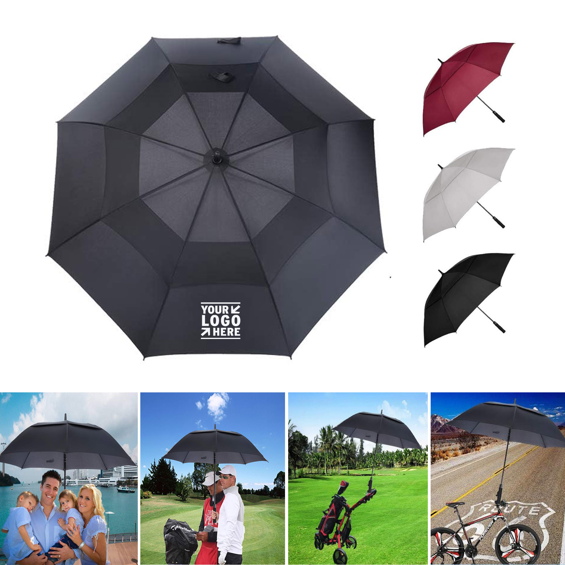 Extra Large Oversize Double Canopy Vented Windproof Waterproof Stick Automatic Open Golf Umbrellas