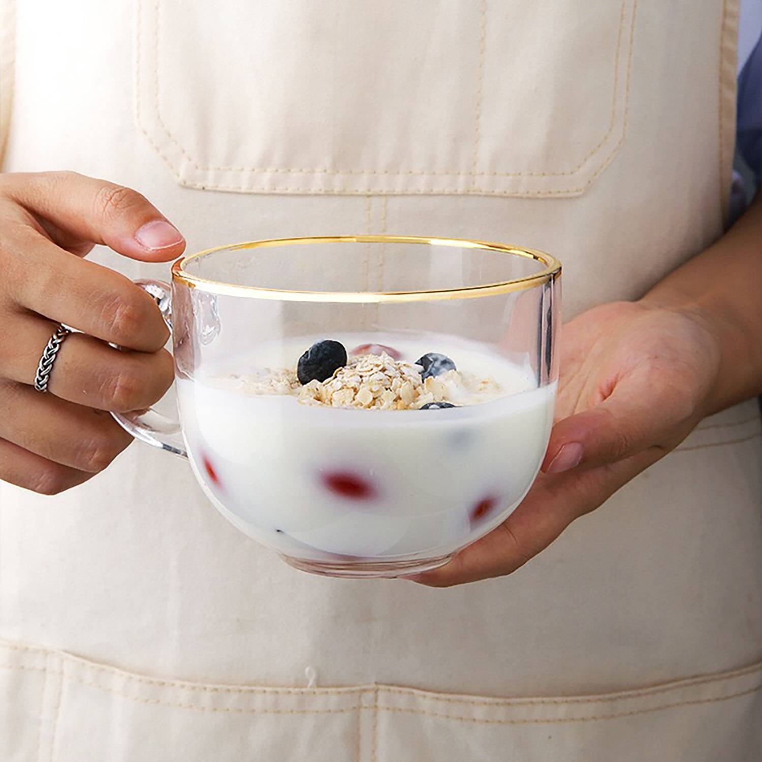 15Oz Clear Glass Breakfast Cup W/ Gold Rim 8