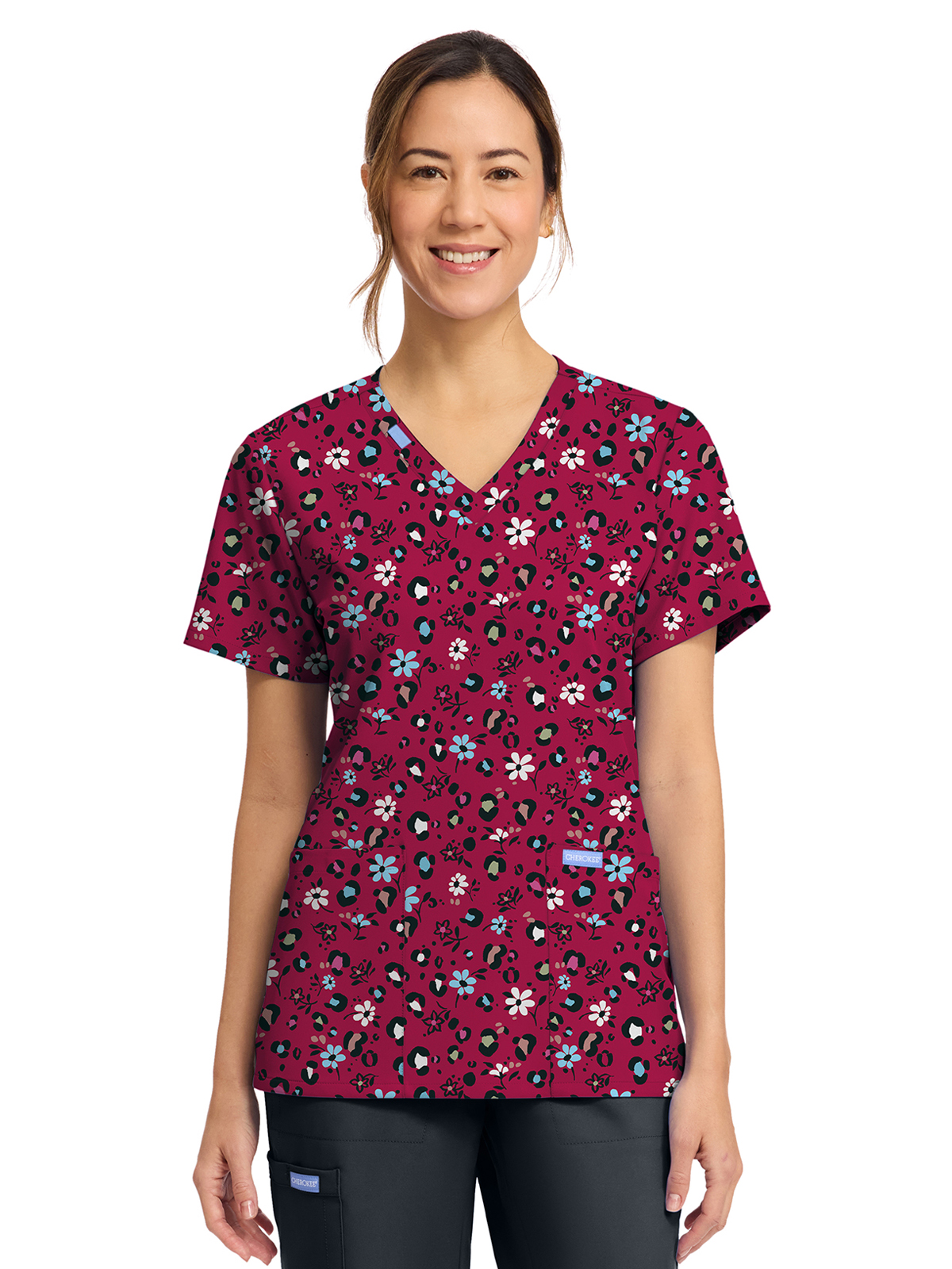 Cherokee - Genuine - Women's 2-Pocket Print V-Neck Scrub Top 18