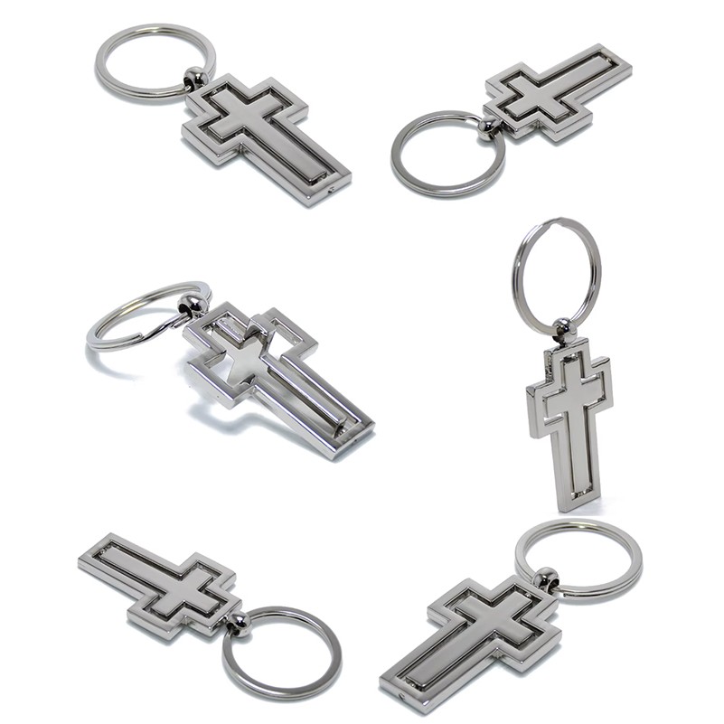 360 Degree Rotating Cross Metal Keychain 3