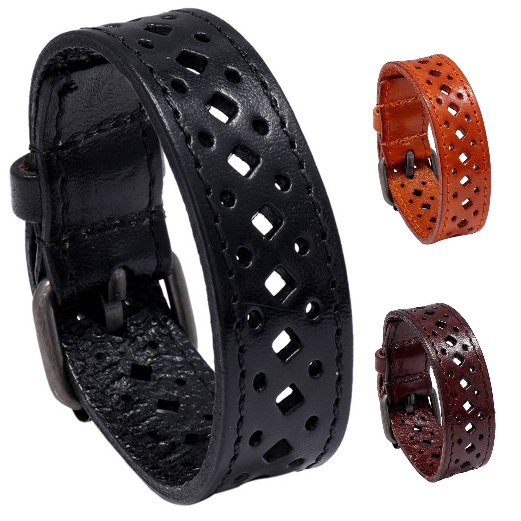 PU Vintage openwork wide leather bracelet 1