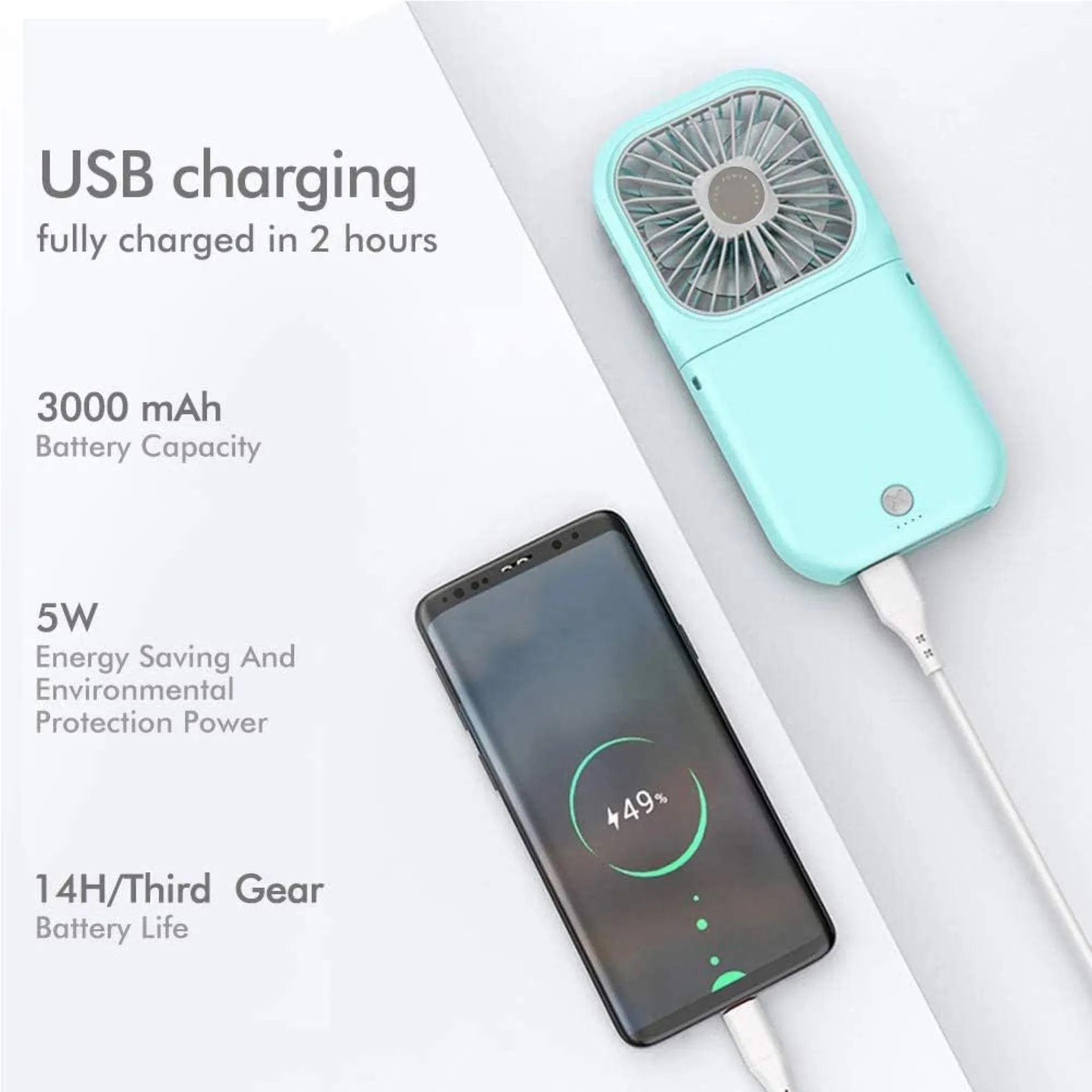 Neck Hanging Foldable Large Capacity Battery Portable Fan 4