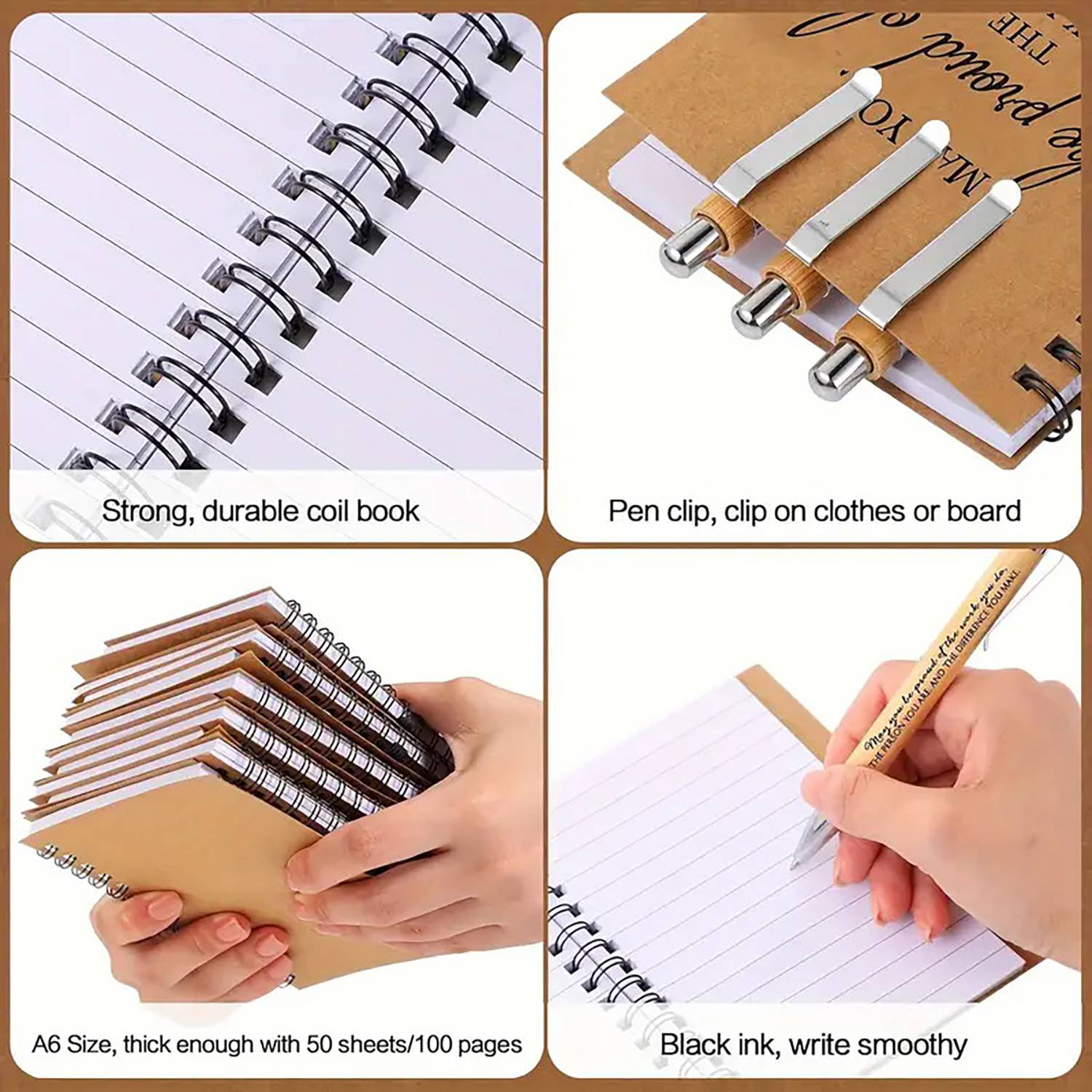 Natural Bamboo Pen And Spiral Notebook Set 6