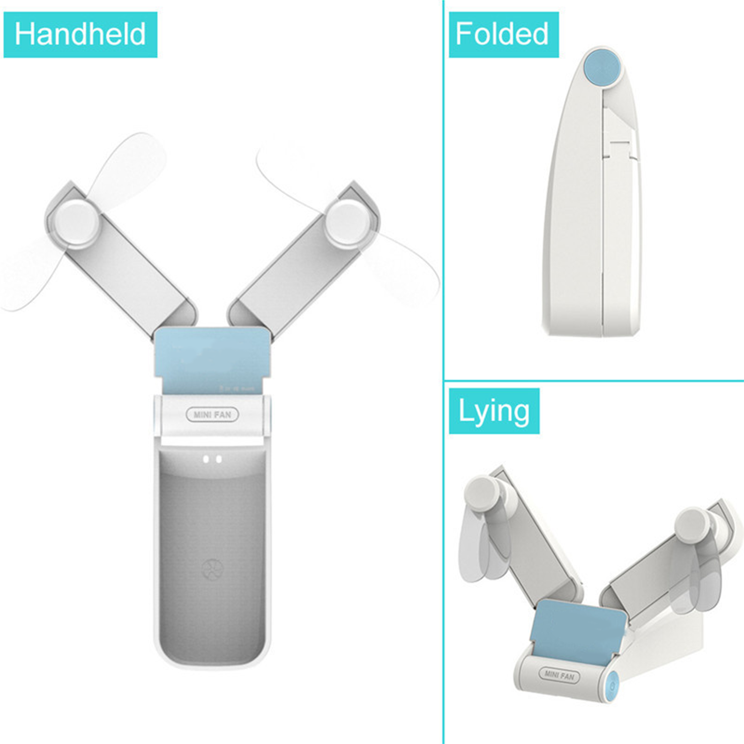 Mini Dual Head LED 2-in-1 Travel USB Power Bank Foldable Fan 6