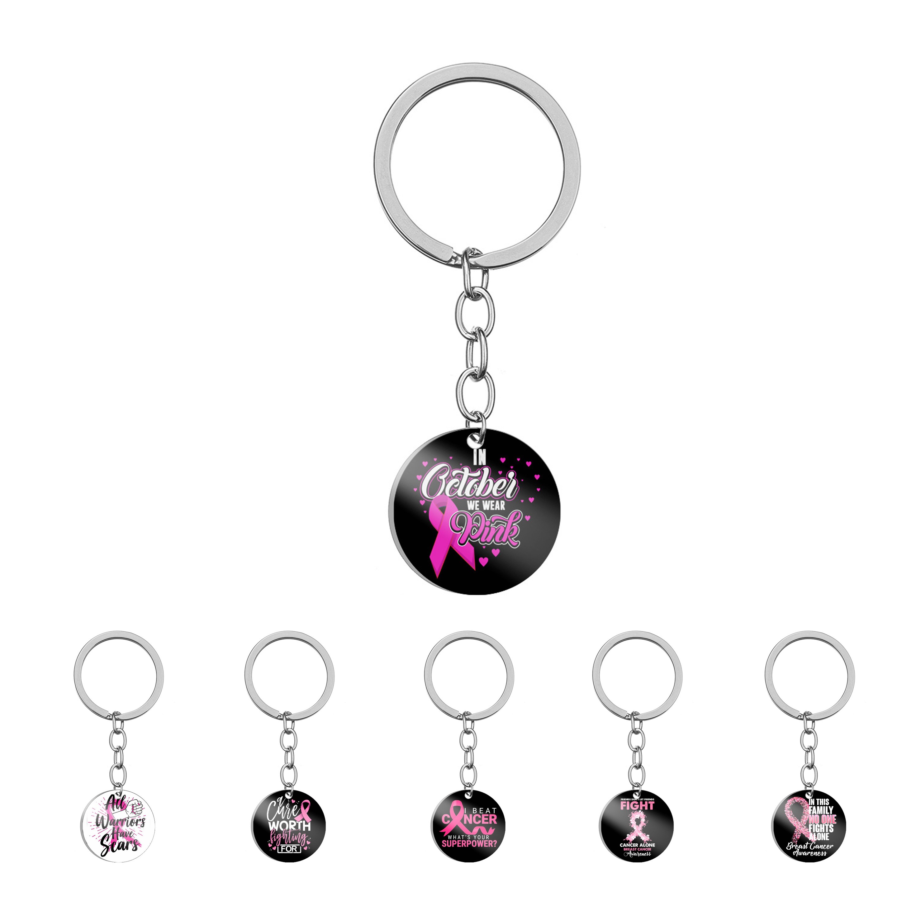 Breast Cancer Awareness Round Keychain (direct import) 1