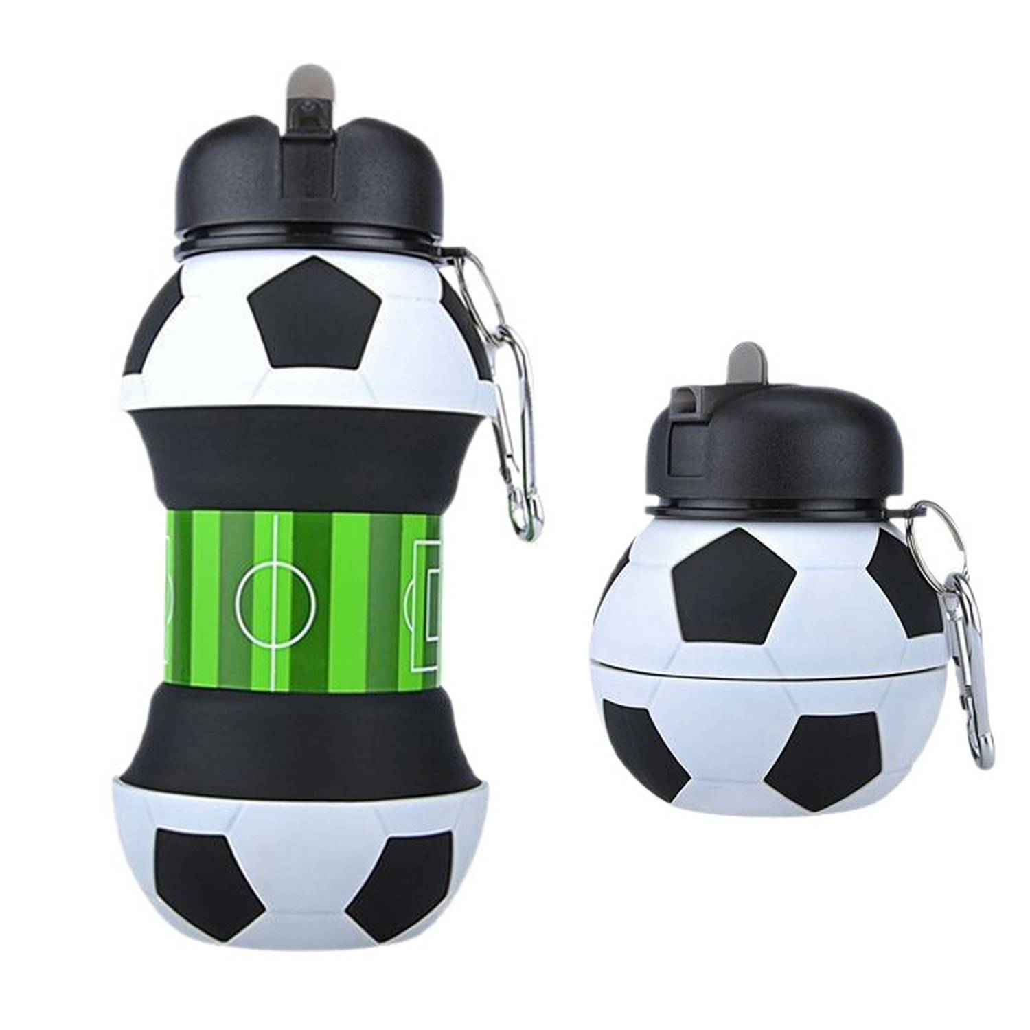 20oz Collapsible Silicone Soccer Water Bottle w/ Carabiner 6