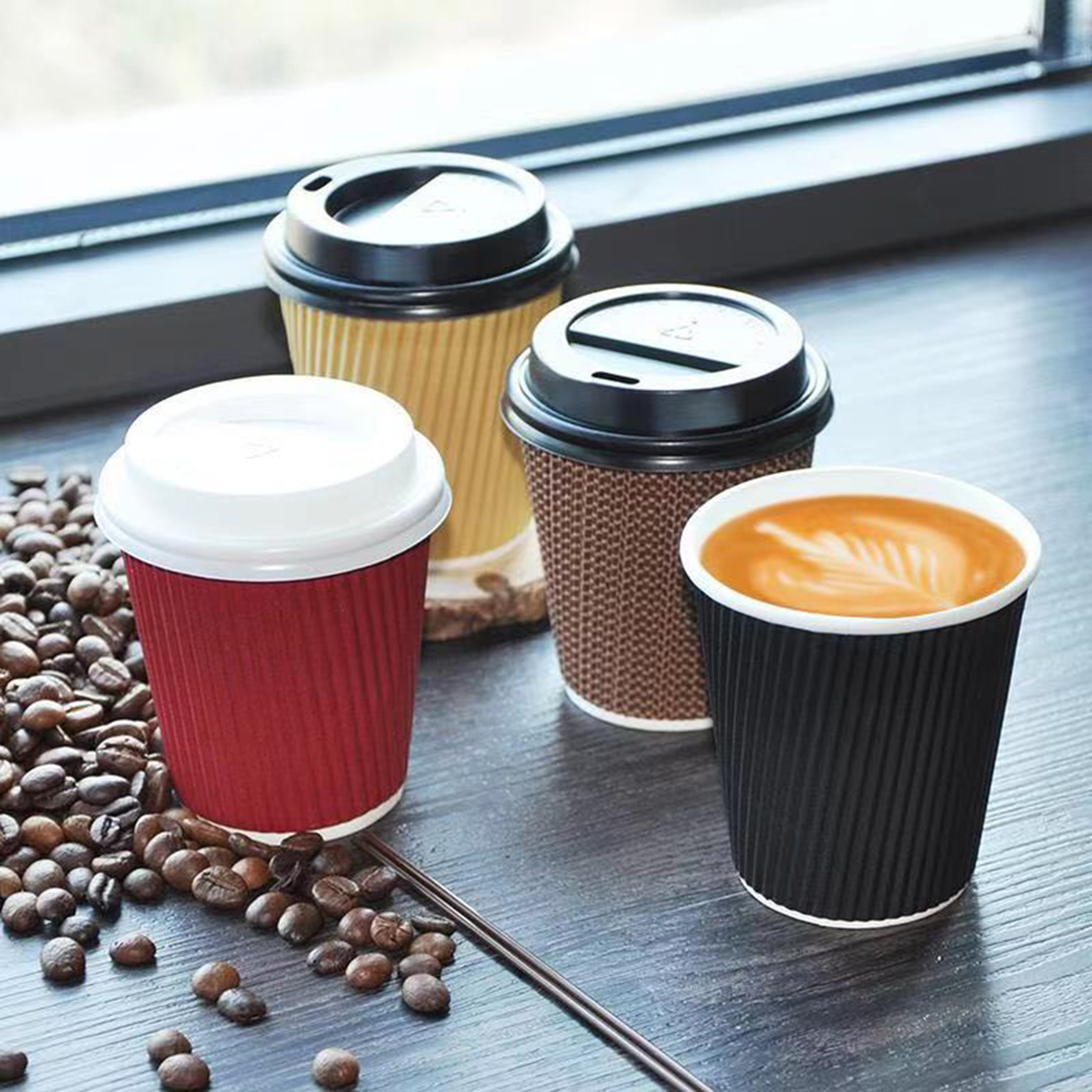 Insulated Kraft Ripple Wall Disposable Go Paper Coffee Cups 3