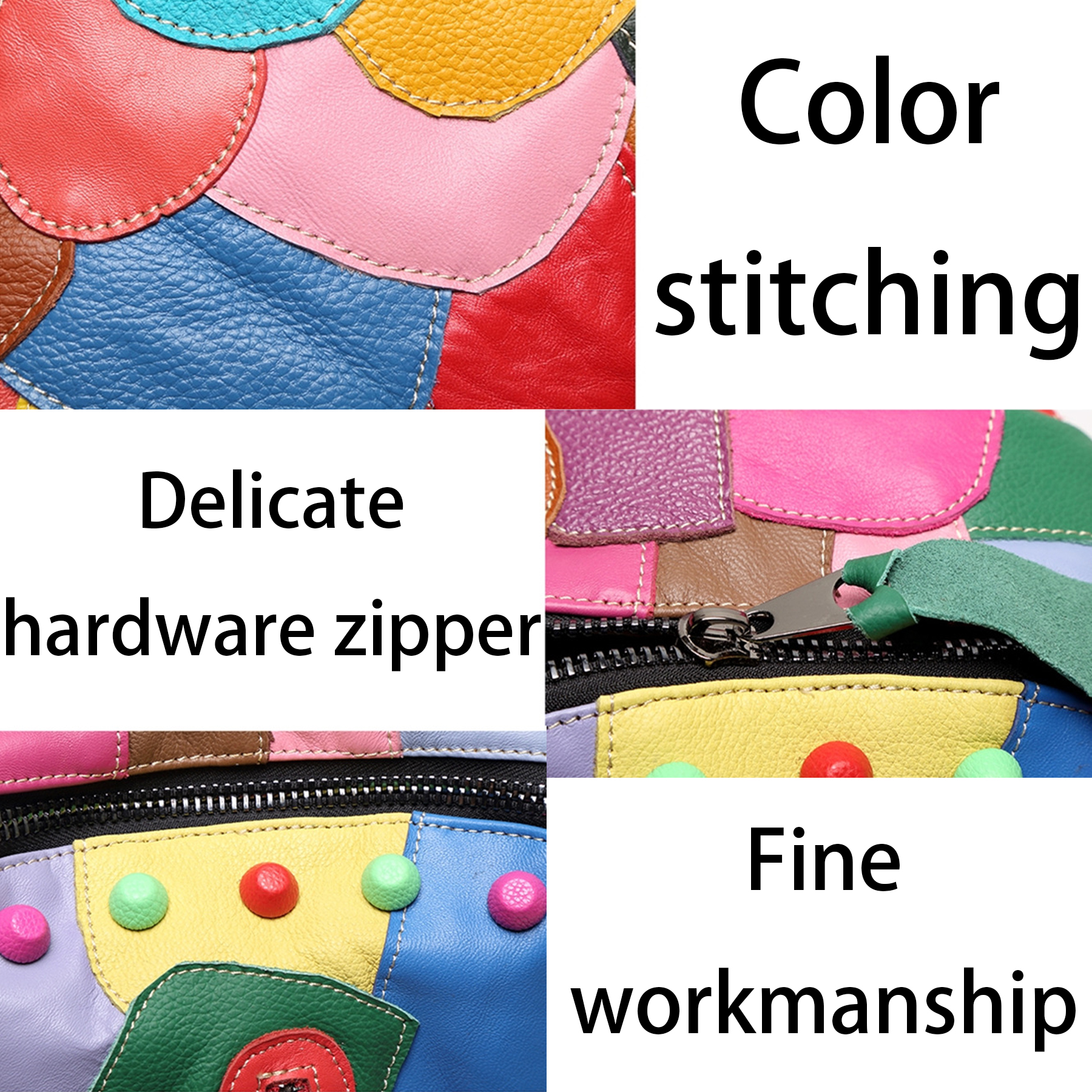 Genuine Leather Large capacity paneled backpack for women 5