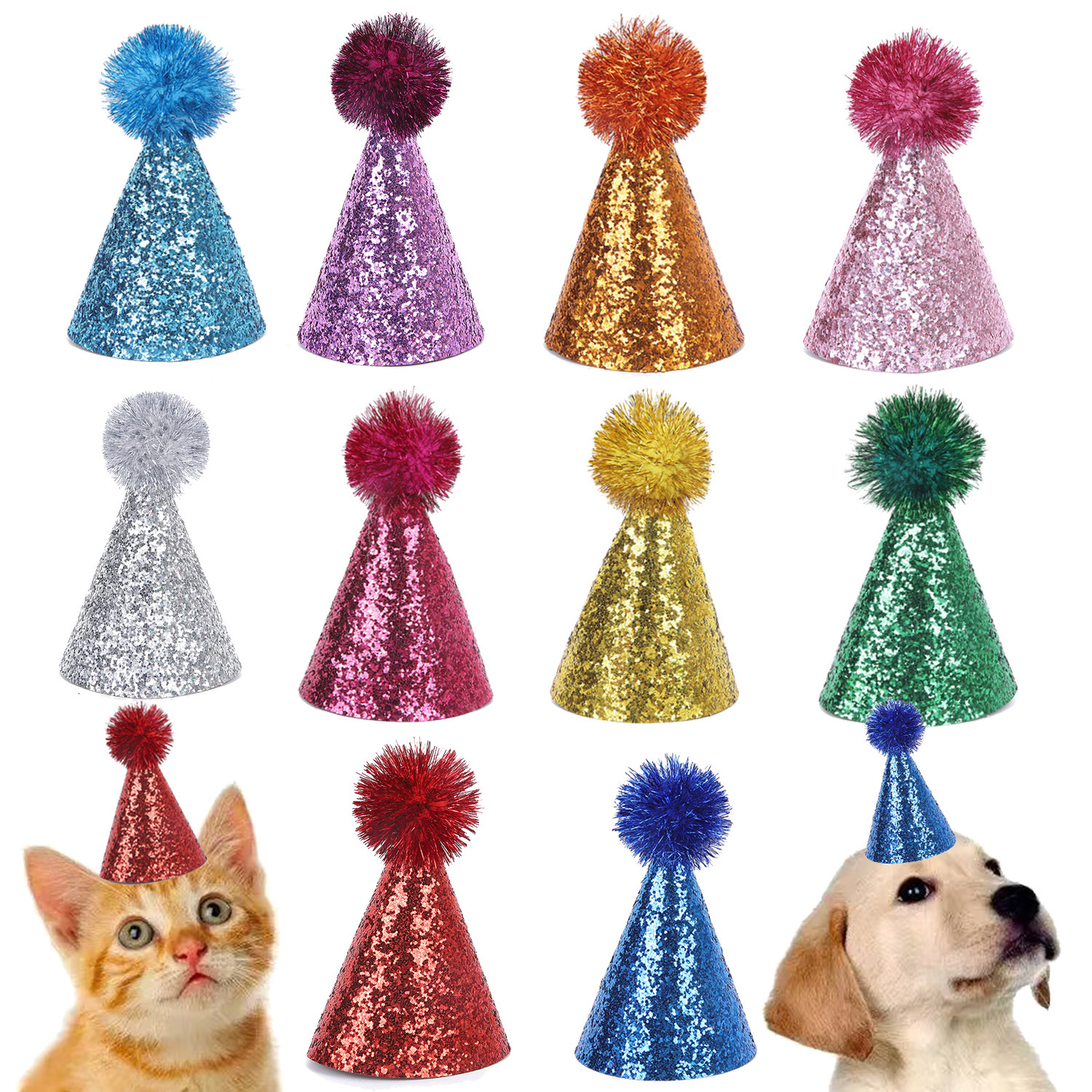 Little Party Hats with Pom Poms for Stuffed Animals Figures 1