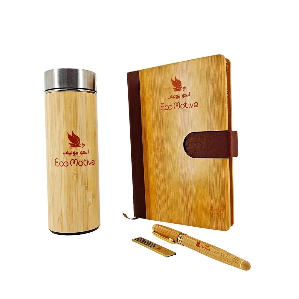 Bamboo Notebook Pen Bottle USB Gift Set 4