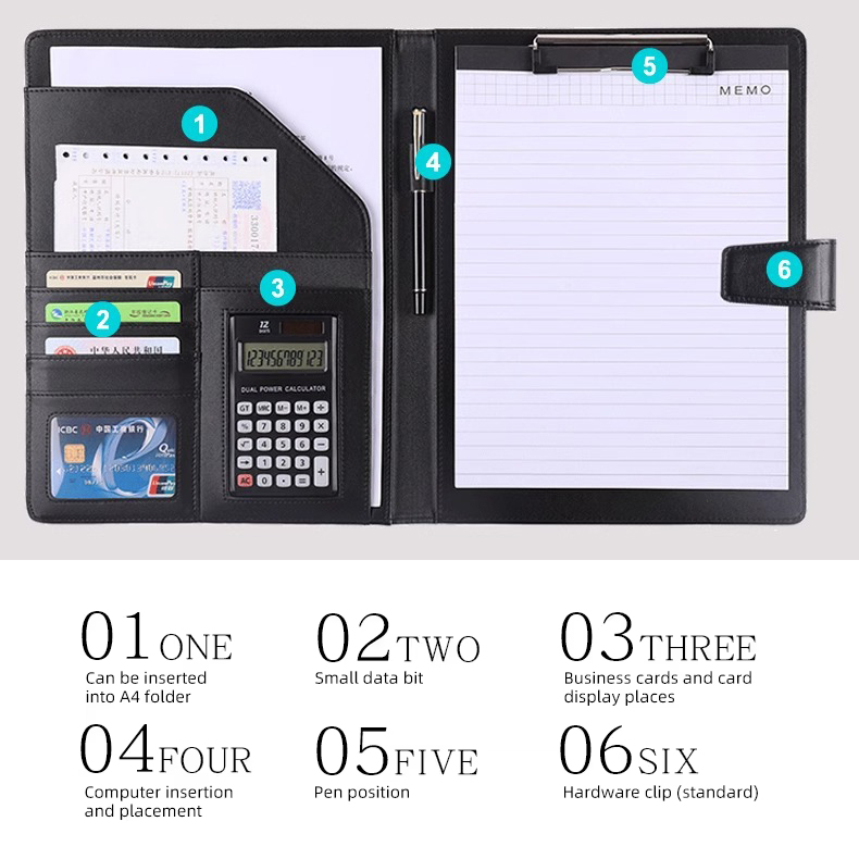 PU Leather Calculator Clipboard A4 File Filler 3