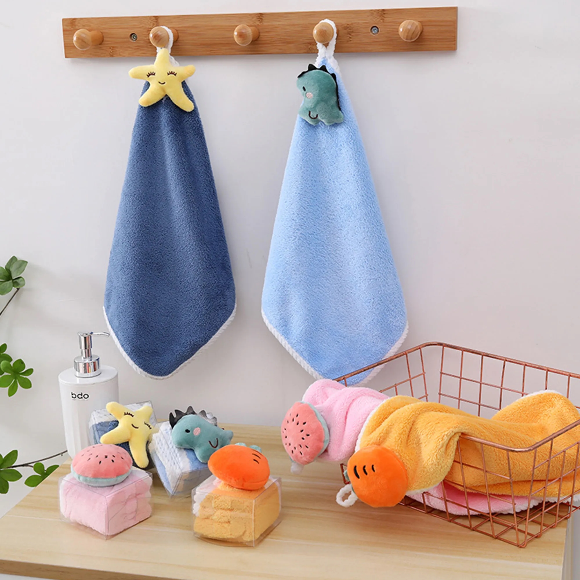 Adorable Cartoon Coral Fleece Hand Towel With Plush Topper 3
