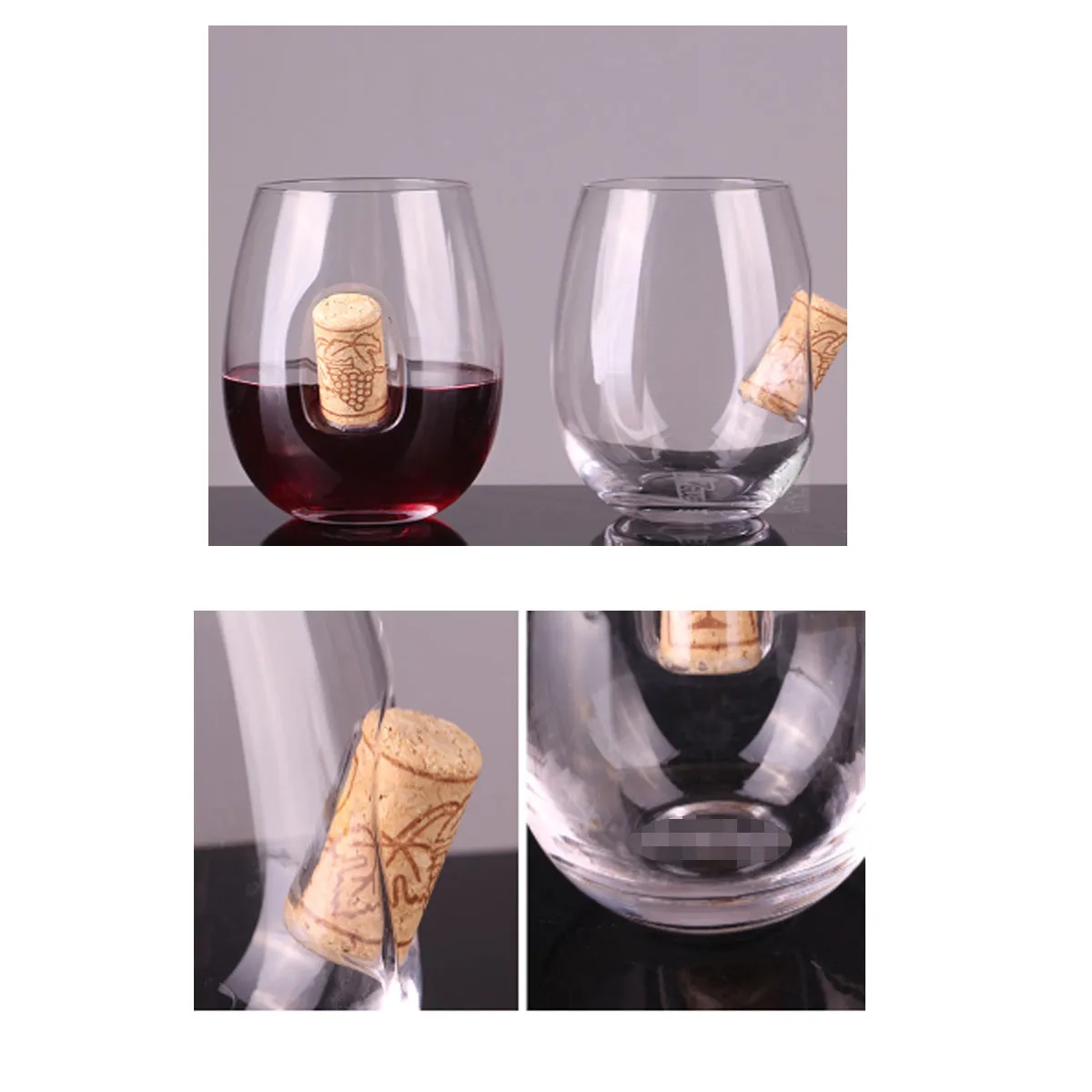 4 Pcs Classic Elegant Transparent Corked Stemless Wine Glass 4