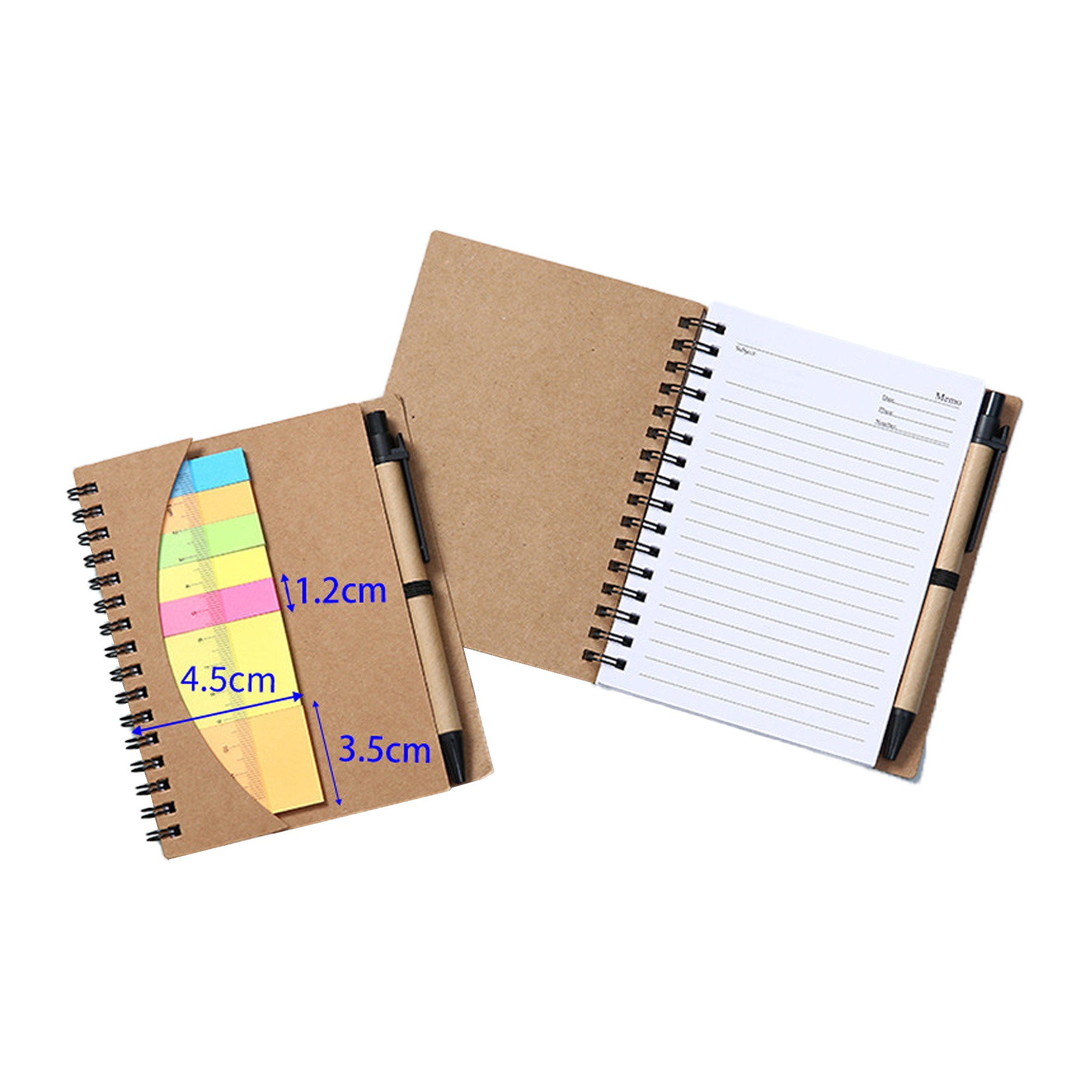 Moq100 Spiral Kraft Cover Notebook With Pen/Sticky Note 2
